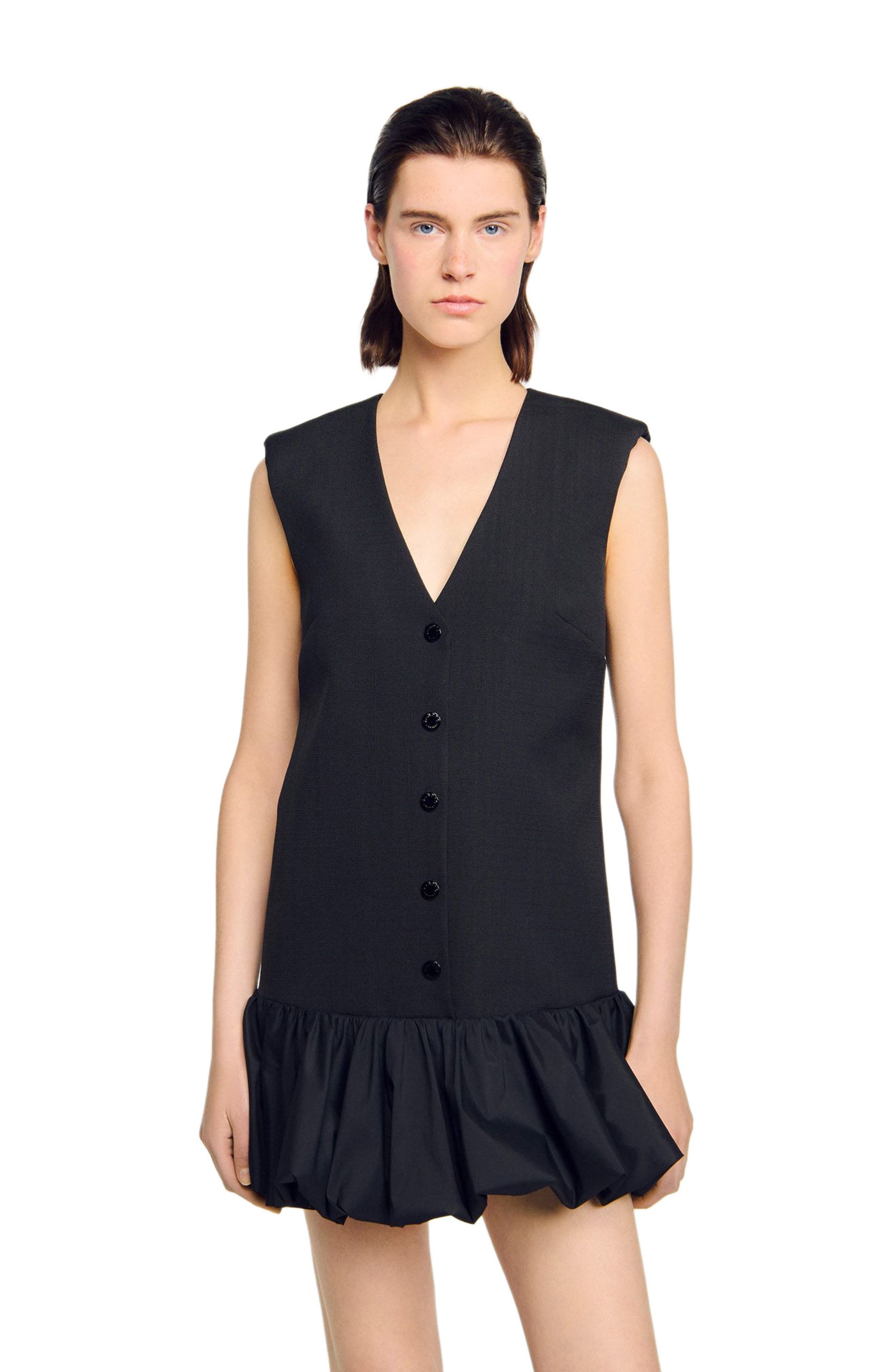 SANDRO Short tailored dress with ruffle in Black at Nordstrom - 3