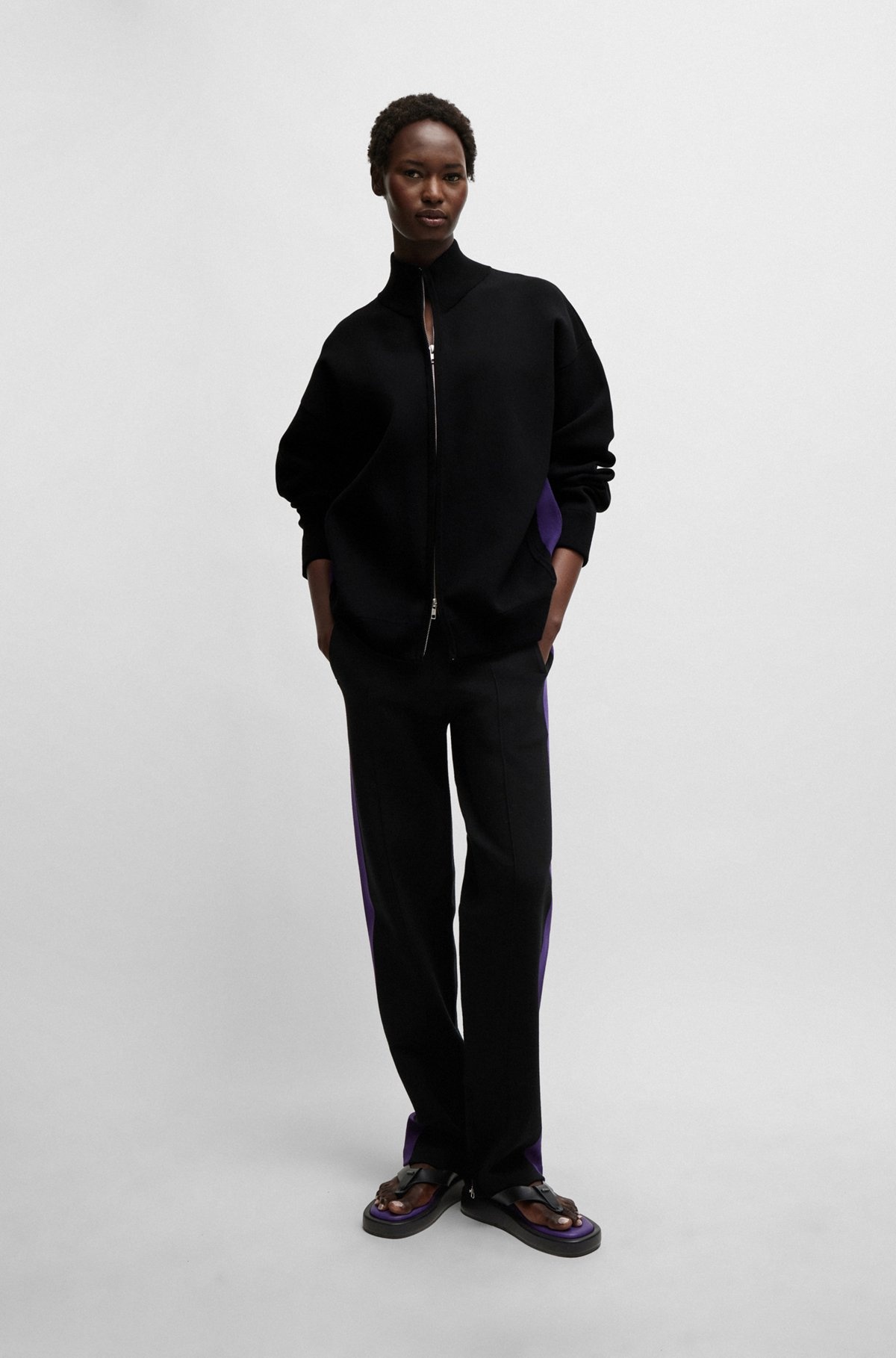 NAOMI X BOSS ZIP-UP KNITTED JACKET WITH LOGO PATCH - 3