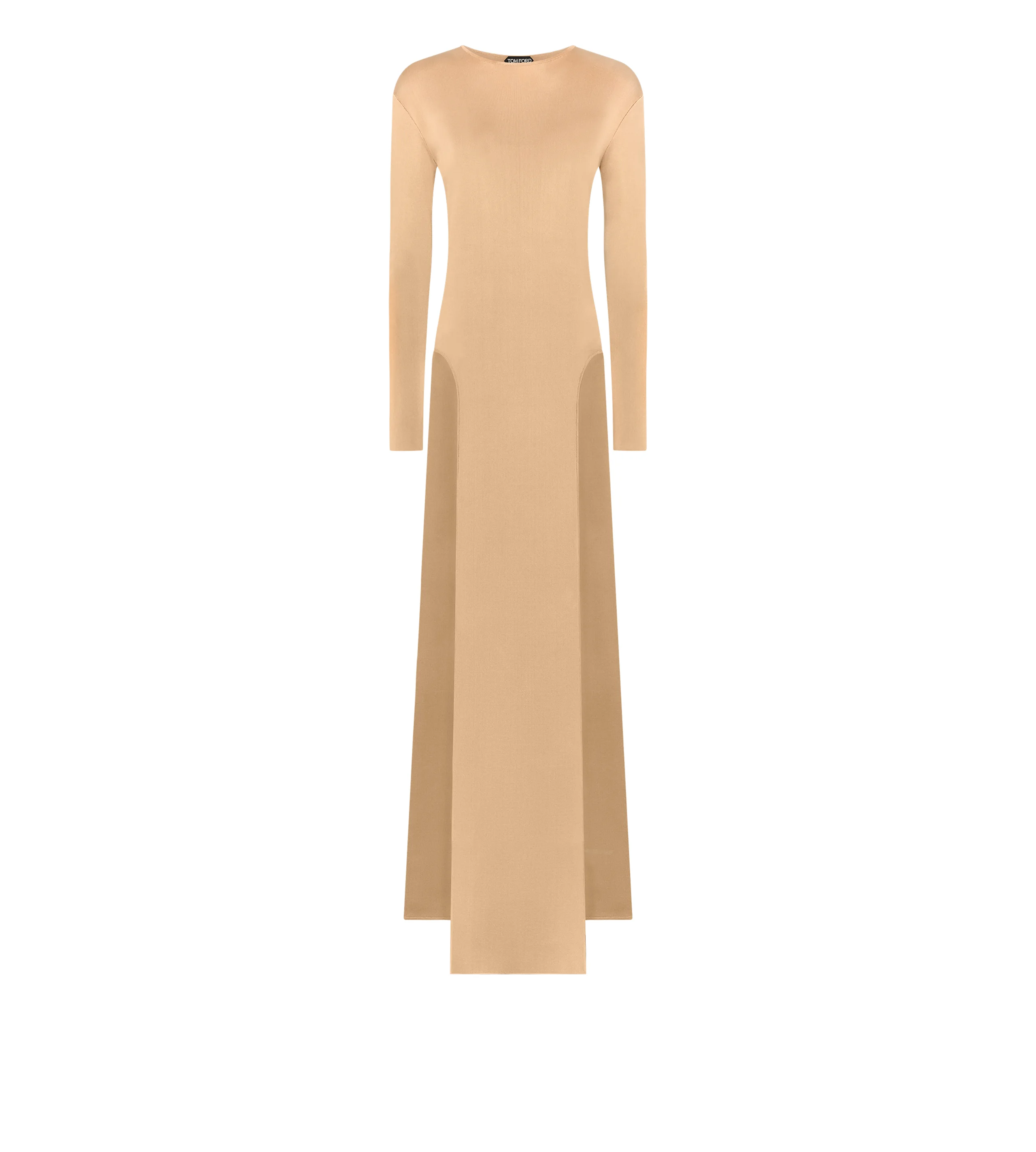 FINE KNIT CREWNECK EVENING DRESS WITH HIGH LEG SIDE SLASHES - 1