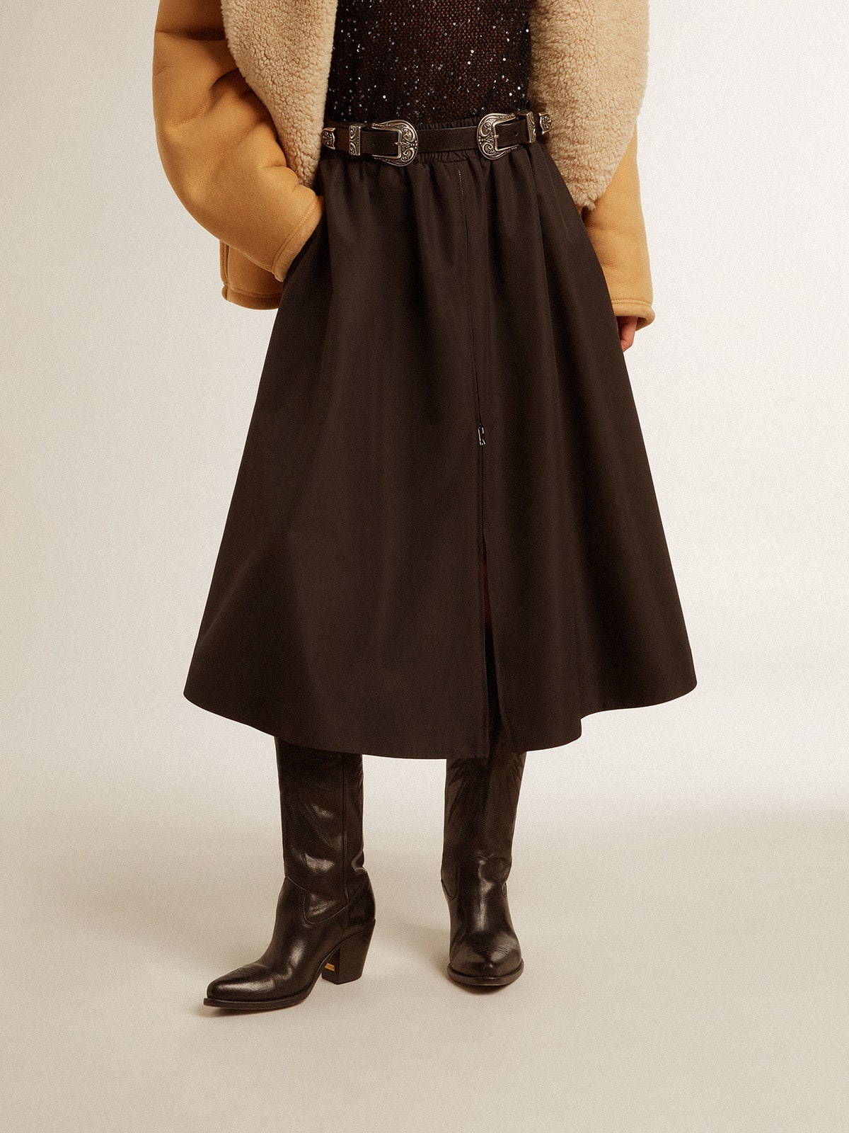 Flared skirt in black technical nylon - 3