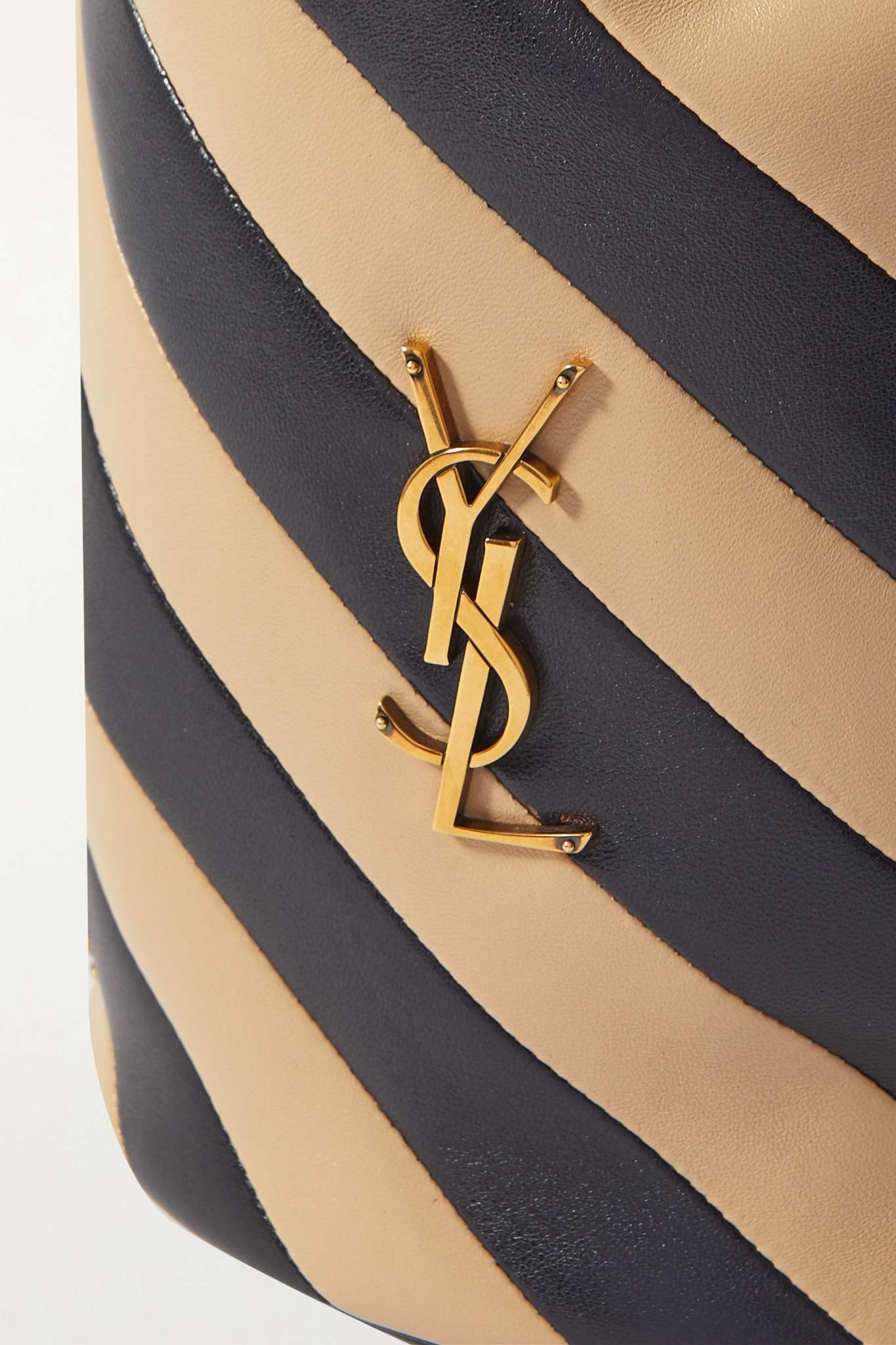 Saint Laurent YSL Monogram Striped Drawstring Bucket Bag