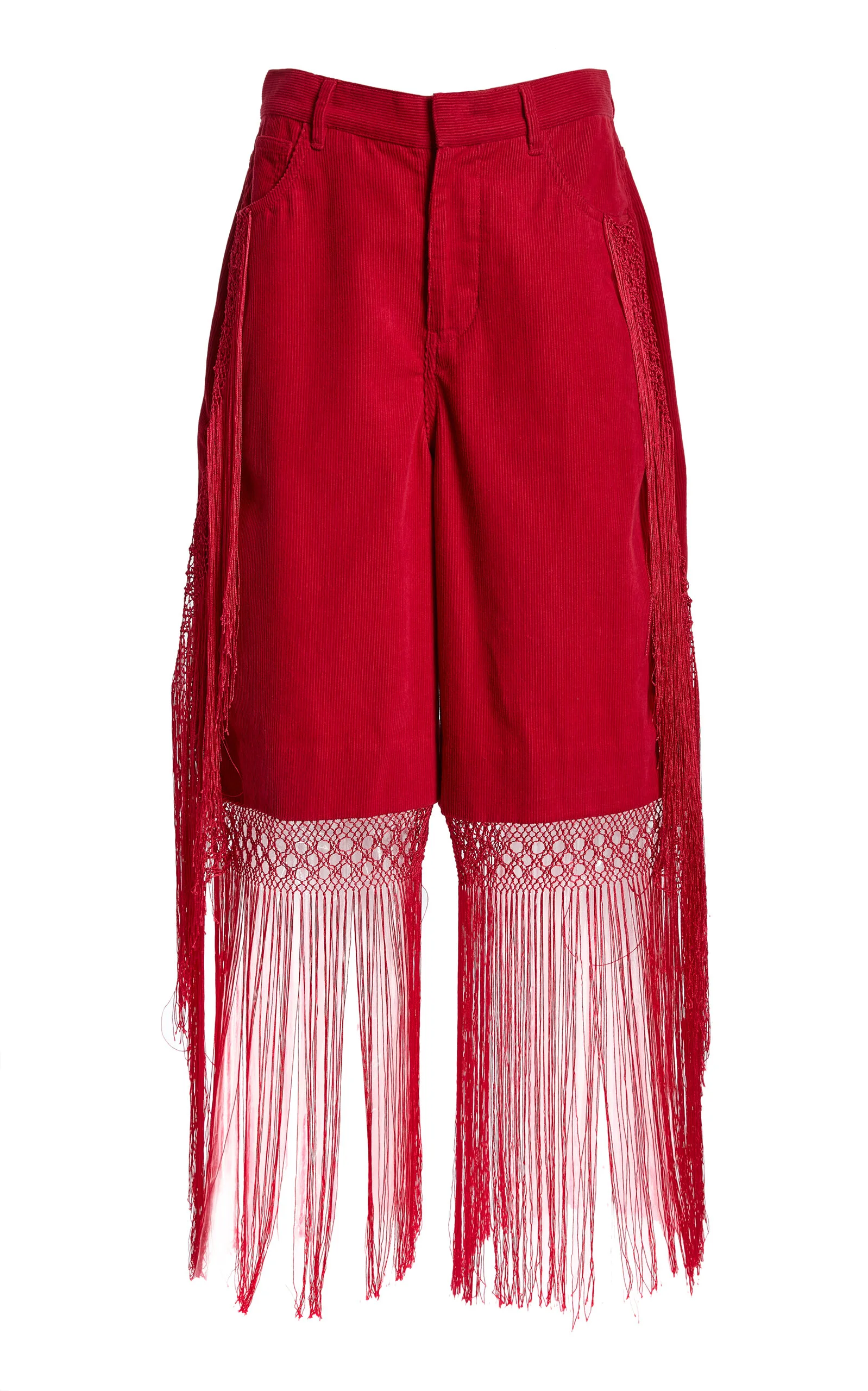 Macrame Fringed Corduroy Cropped Jeans red - 1