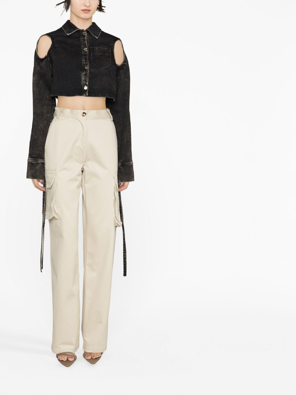 cut-out cropped denim jacket - 2