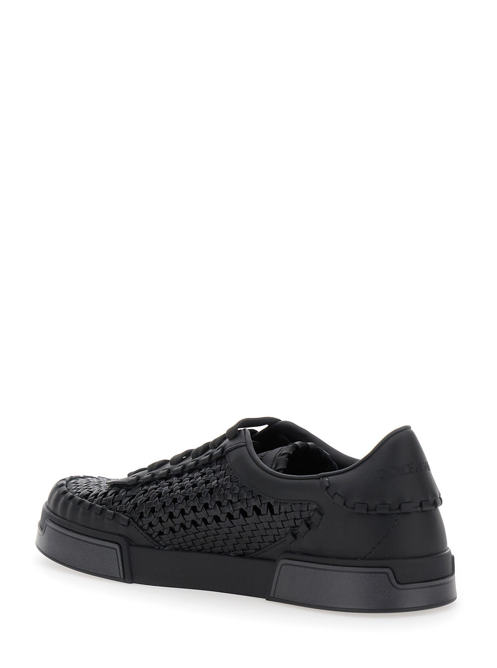 Dolce & Gabbana Men 'Portofino' Black Sneakers With Mesh Inserts And Embossed Logo On The Side In Le - 3