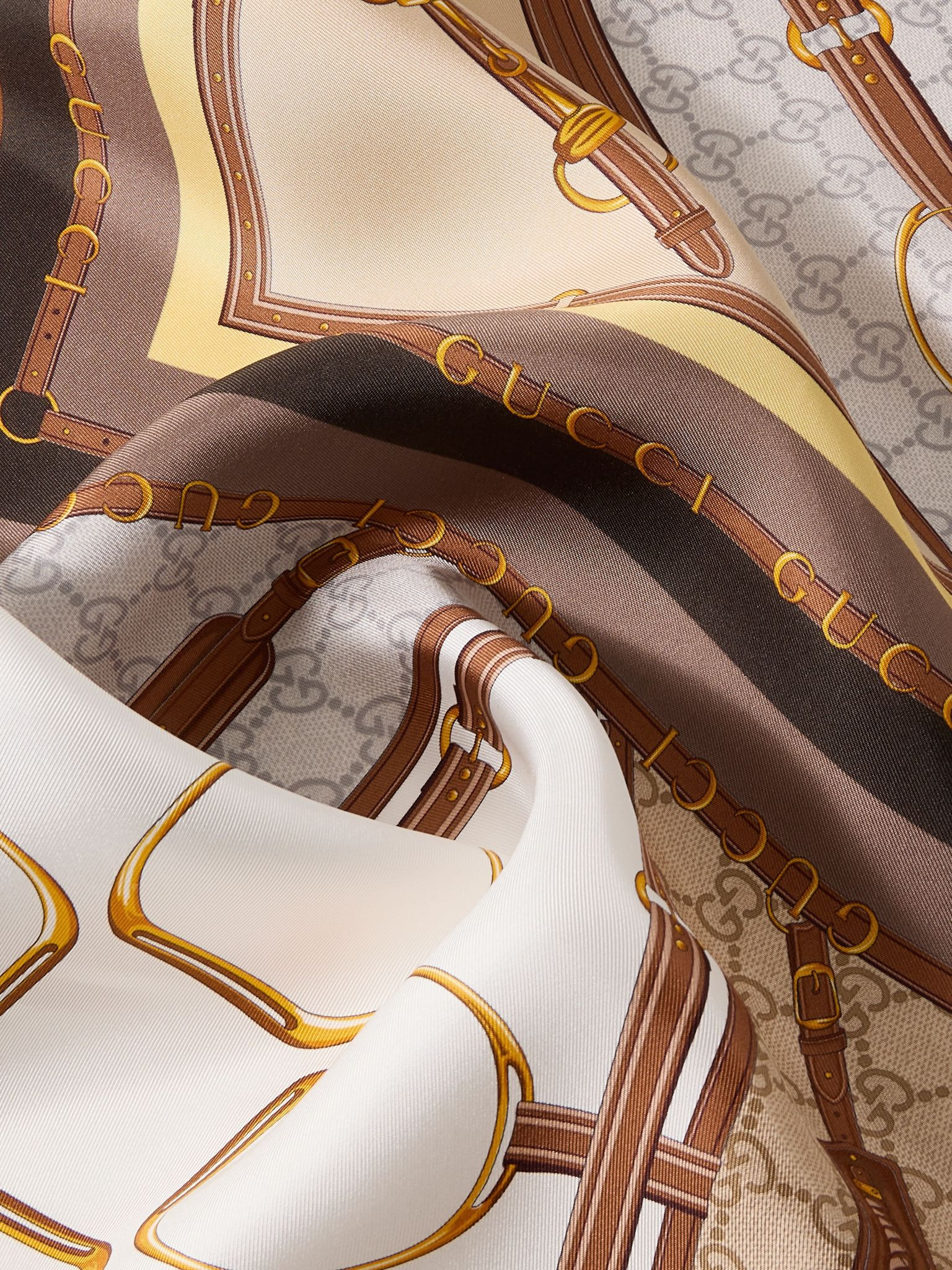 Printed silk-twill scarf Beige - 3