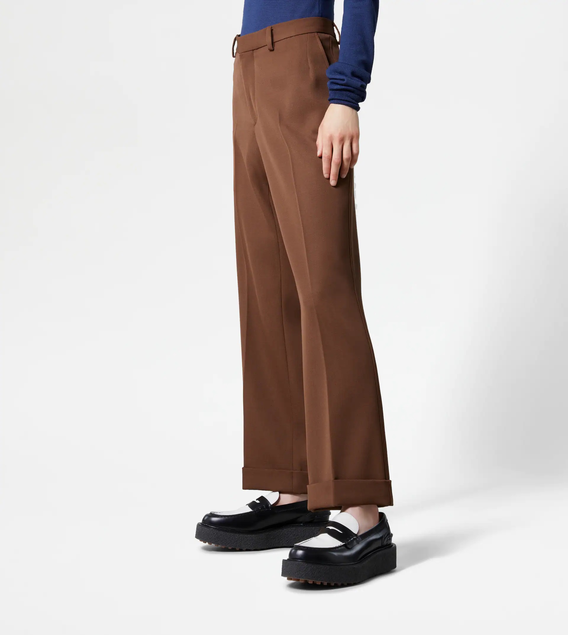 FLARE TROUSERS IN WOOL - BROWN - 6