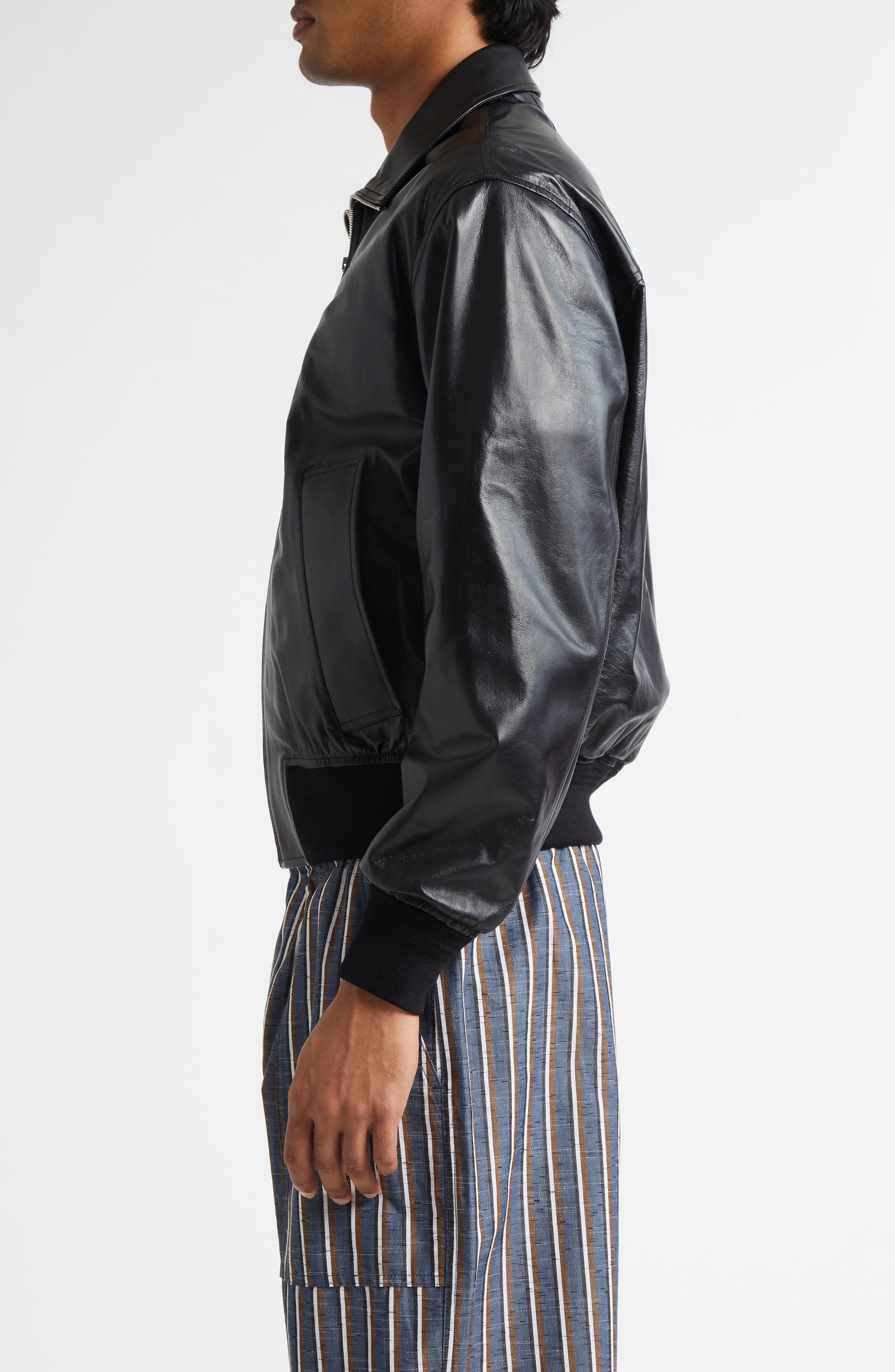 Bottega Veneta Lambskin Leather Blouson Jacket in 1000 Black at Nordstrom - 4