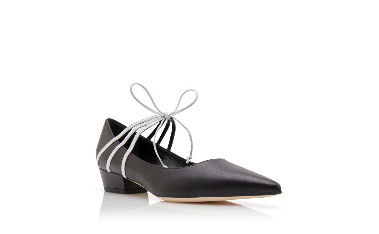 Black and White Nappa Leather Lace-Up Pumps - 3