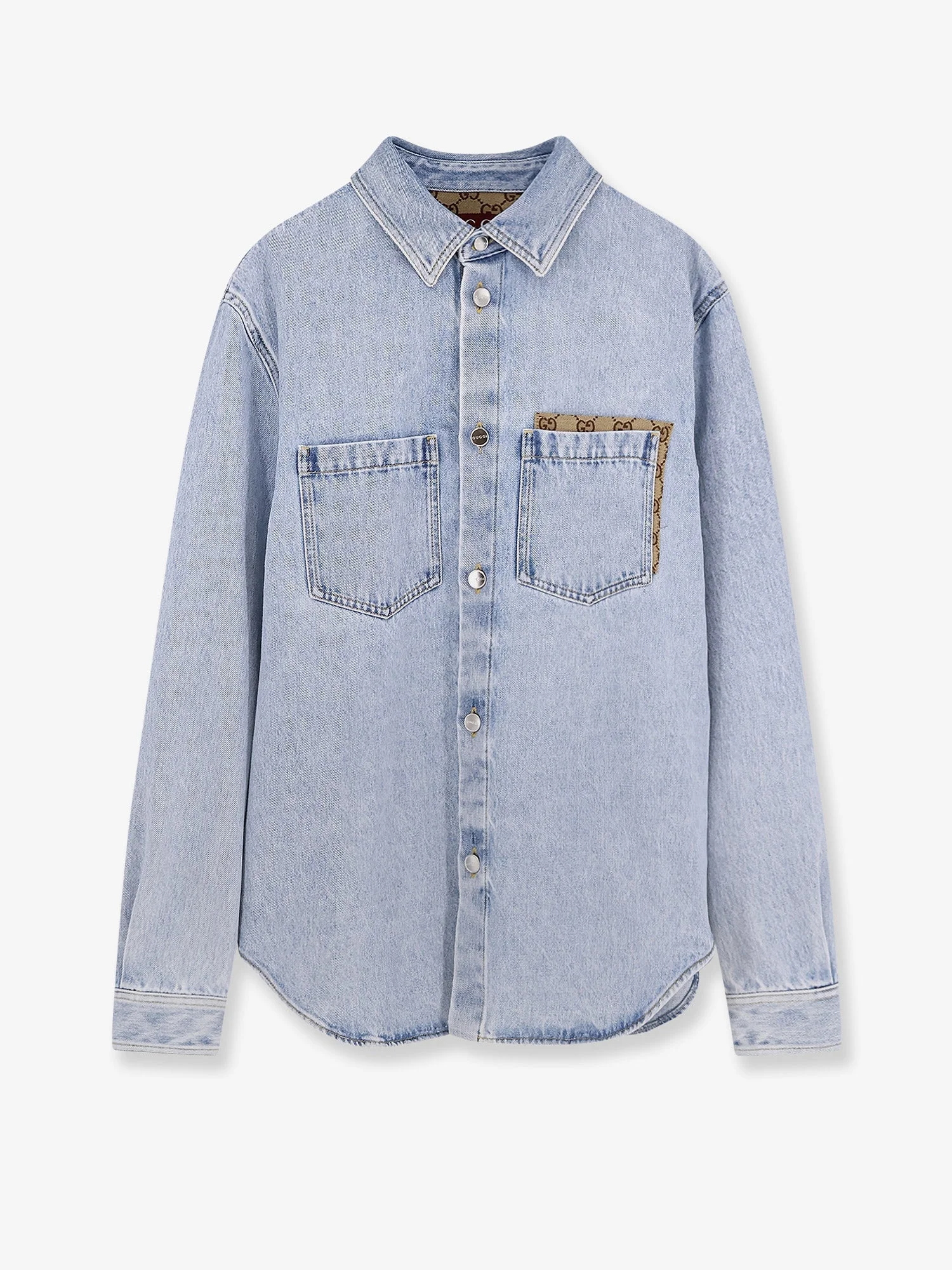 Gucci Men Denim Shirt With Gg Insert - 1