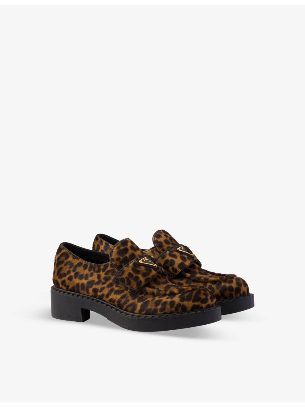 Chocolate leopard-print brushed leather loafers - 3