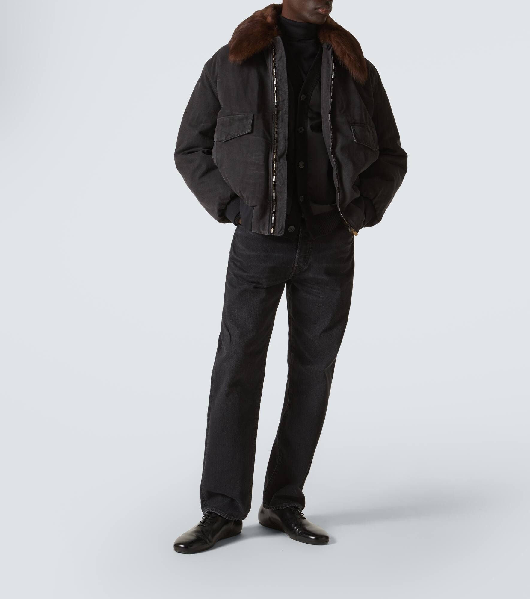 Shearling-trimmed cotton bomber jacket - 2