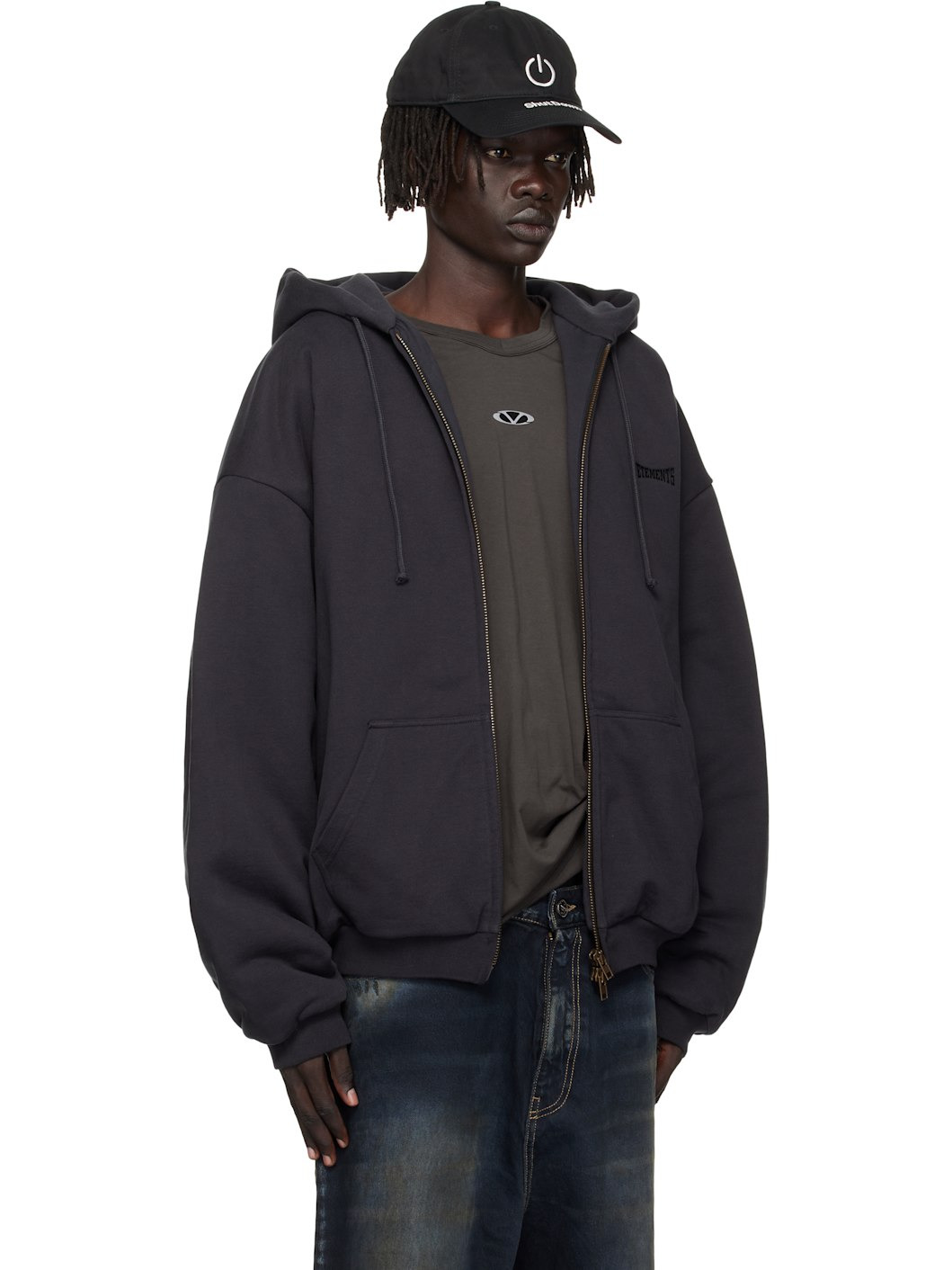 Black Puffed Oversized Zip-Up Hoodie - 2
