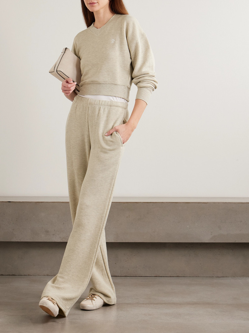 ÉTERNE Embroidered French Cotton-blend Terry Wide-leg Sweatpants outlook