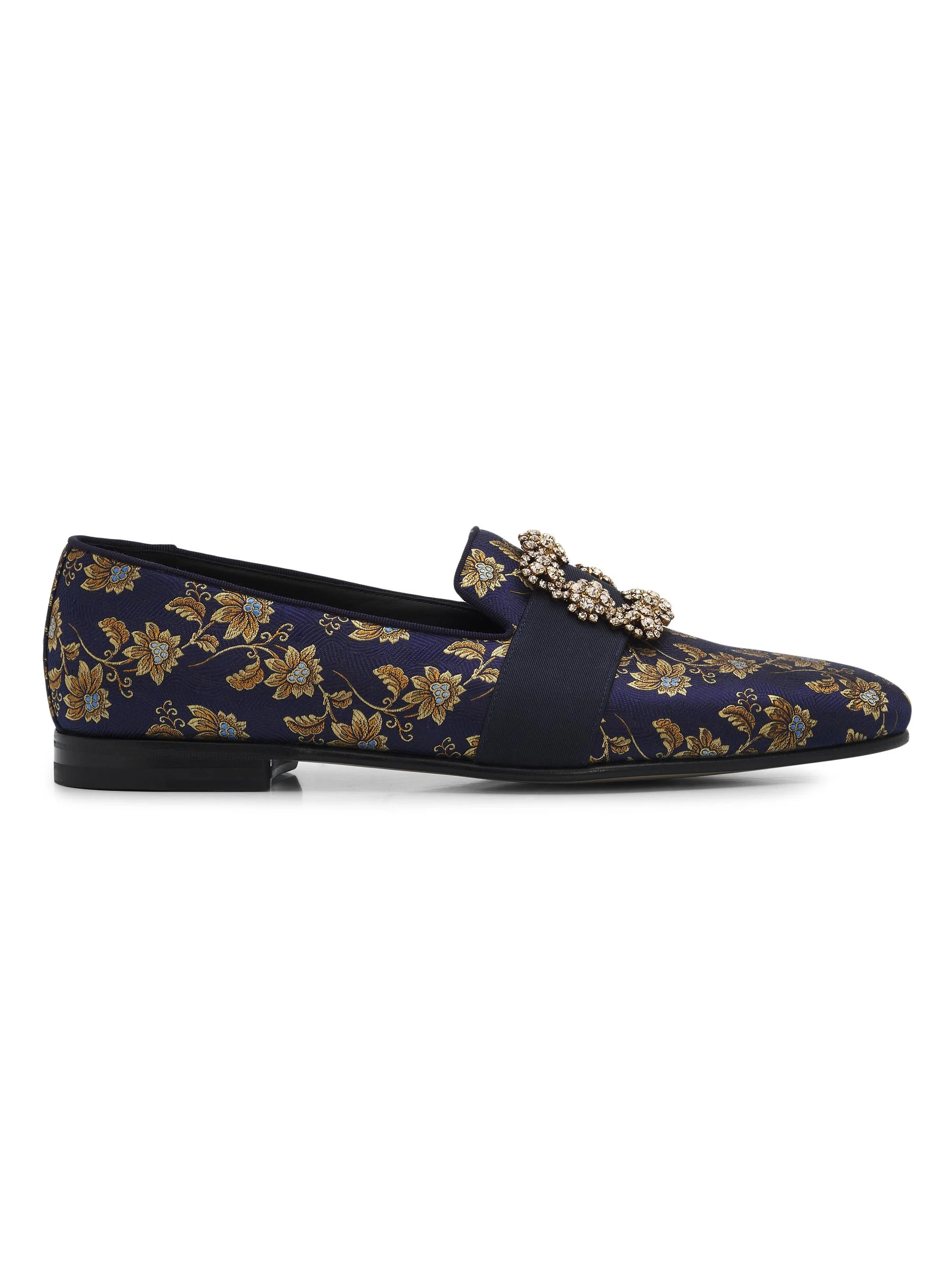 Men's Carlton Crystal-Buckle Brocade Loafers - Navy Blue - 1