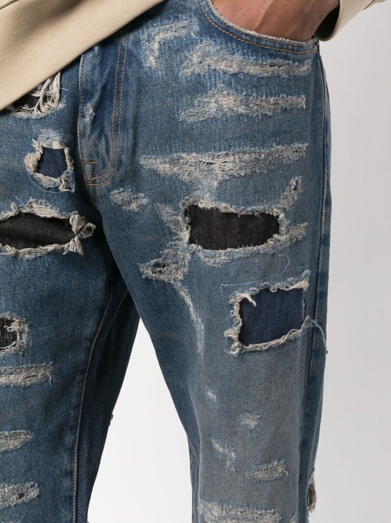 straight-leg distressed jeans - 5