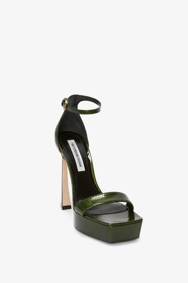 Victoria Beckham Squared Toe Platform Sandal in Green Grained Patent outlook