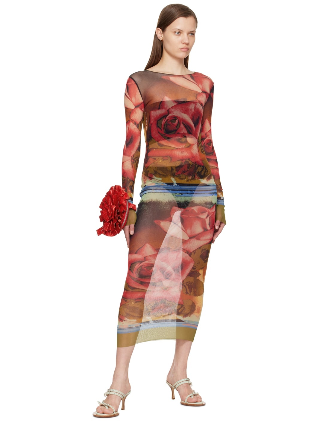 Red & Green Roses Maxi Dress - 4
