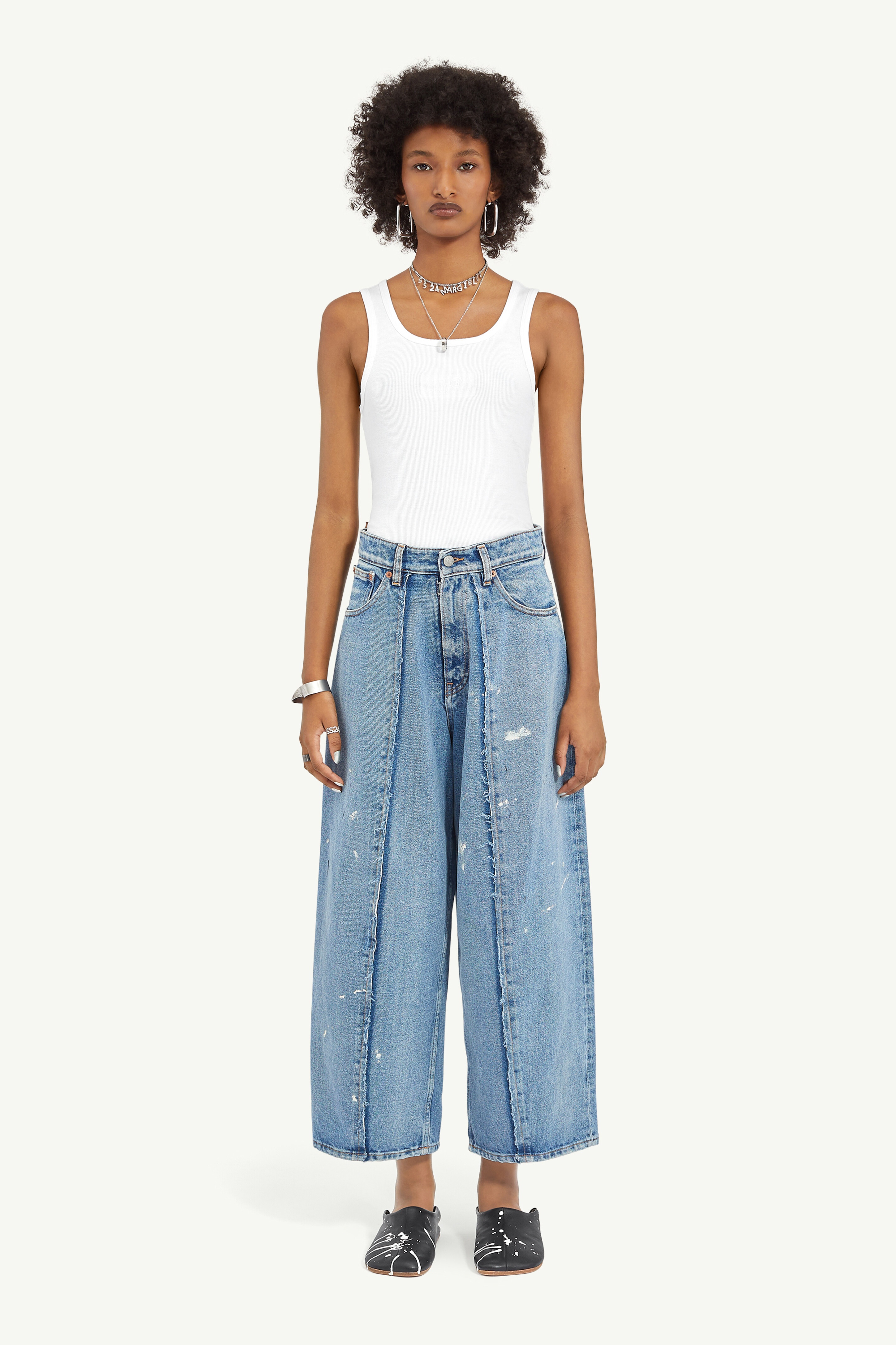 Paint-Splattered Blue Denim Trousers - 2