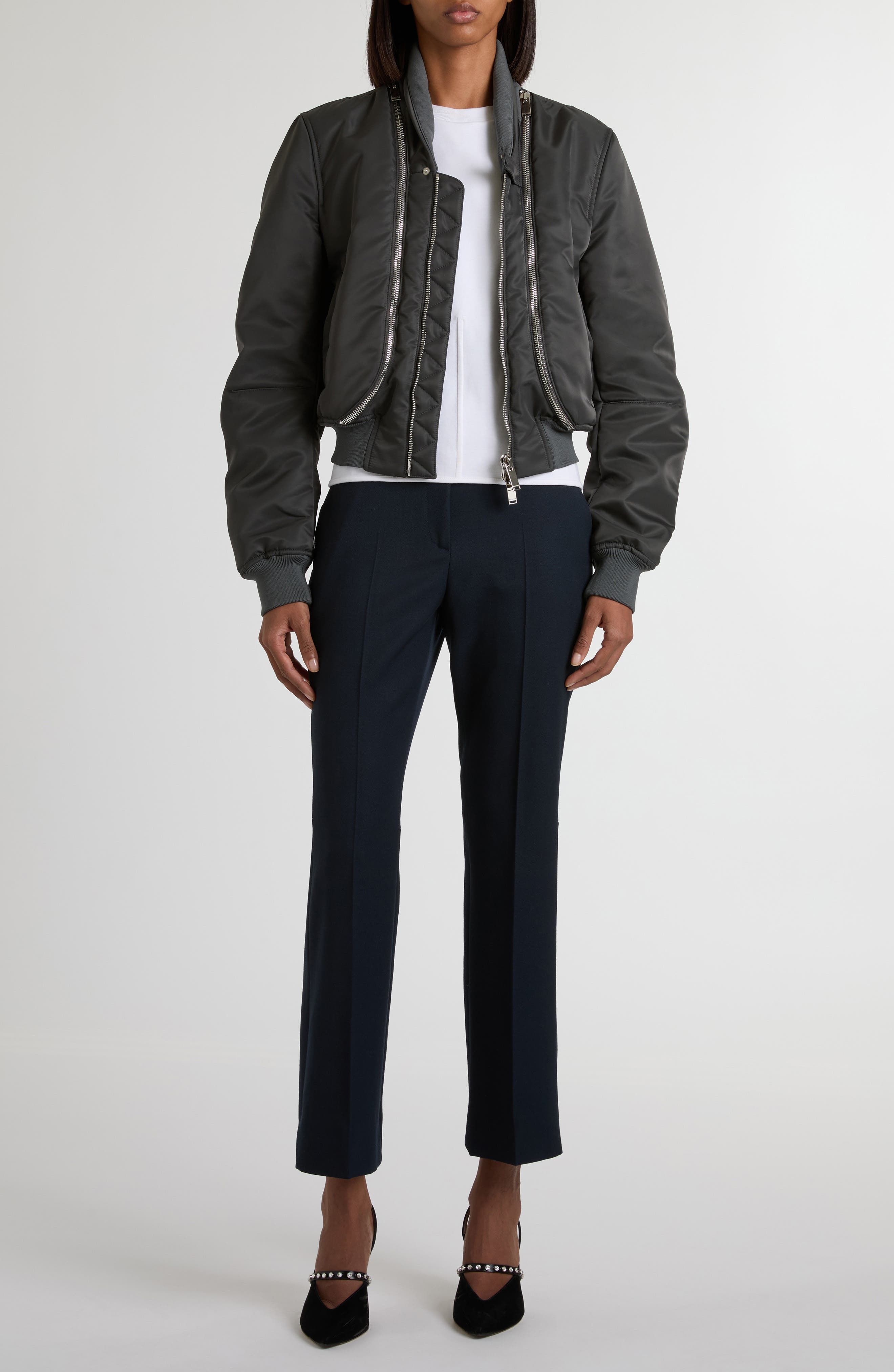 McQueen Zip Pocket Nylon Bomber Jacket in Grey at Nordstrom - 2