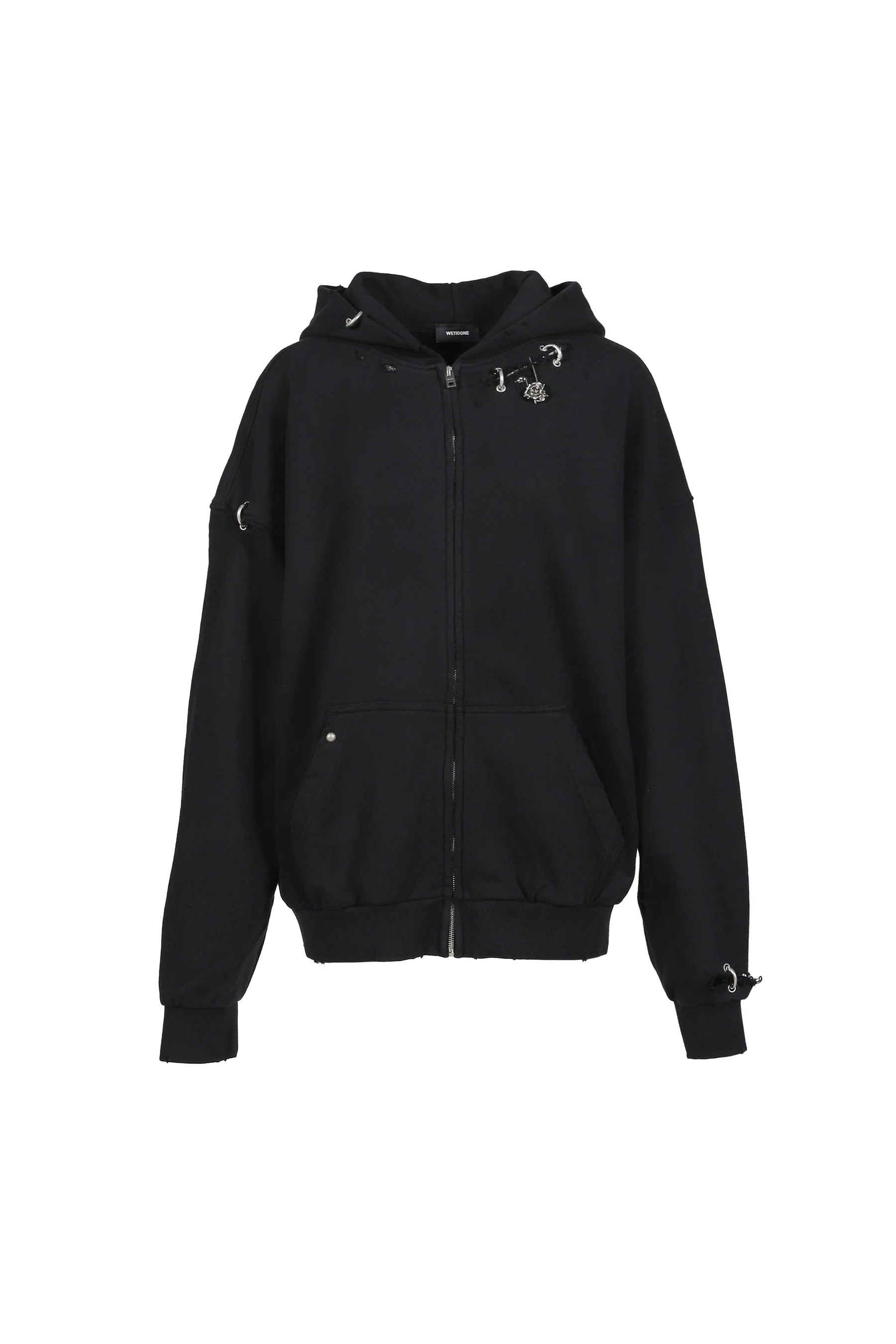 PIERCING DETAIL ZIP-UP HOODIE / BLK - 1