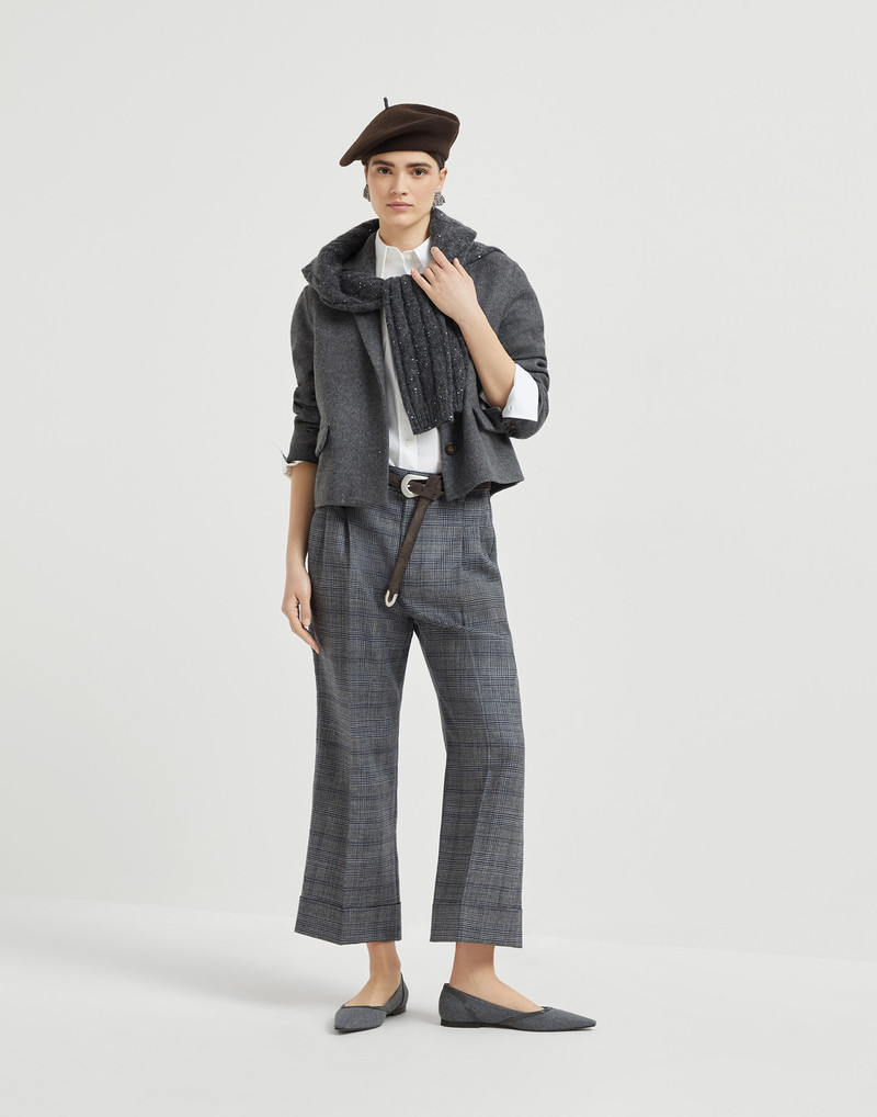 Hand-crafted virgin wool double cloth cropped blazer with shiny cuffs 5