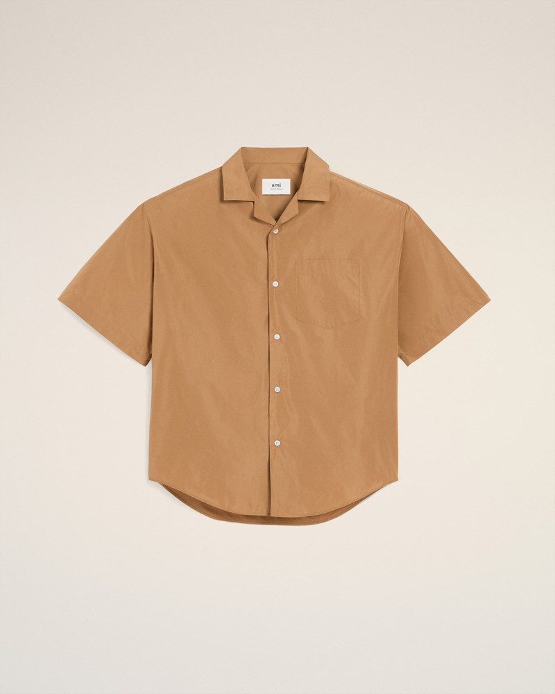 BROWN TAFFETASS SHORT SLEEVED BOXY SHIRT 3