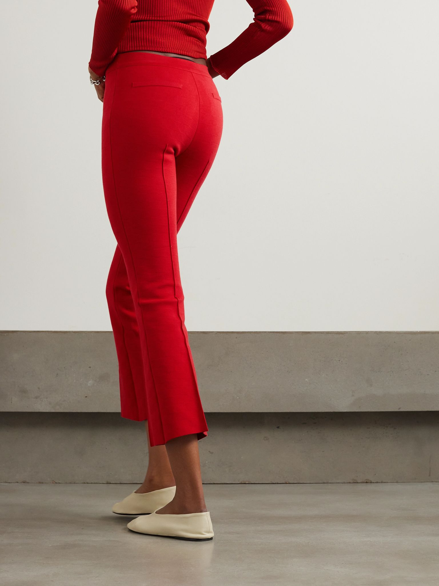 Kick cropped stretch-cotton flared pants Red - 4