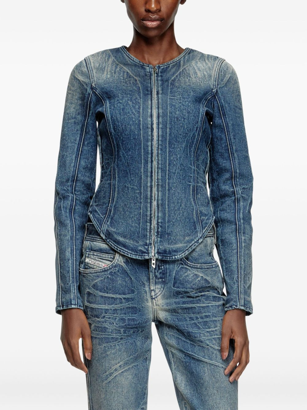 zip-up denim jacket - 3