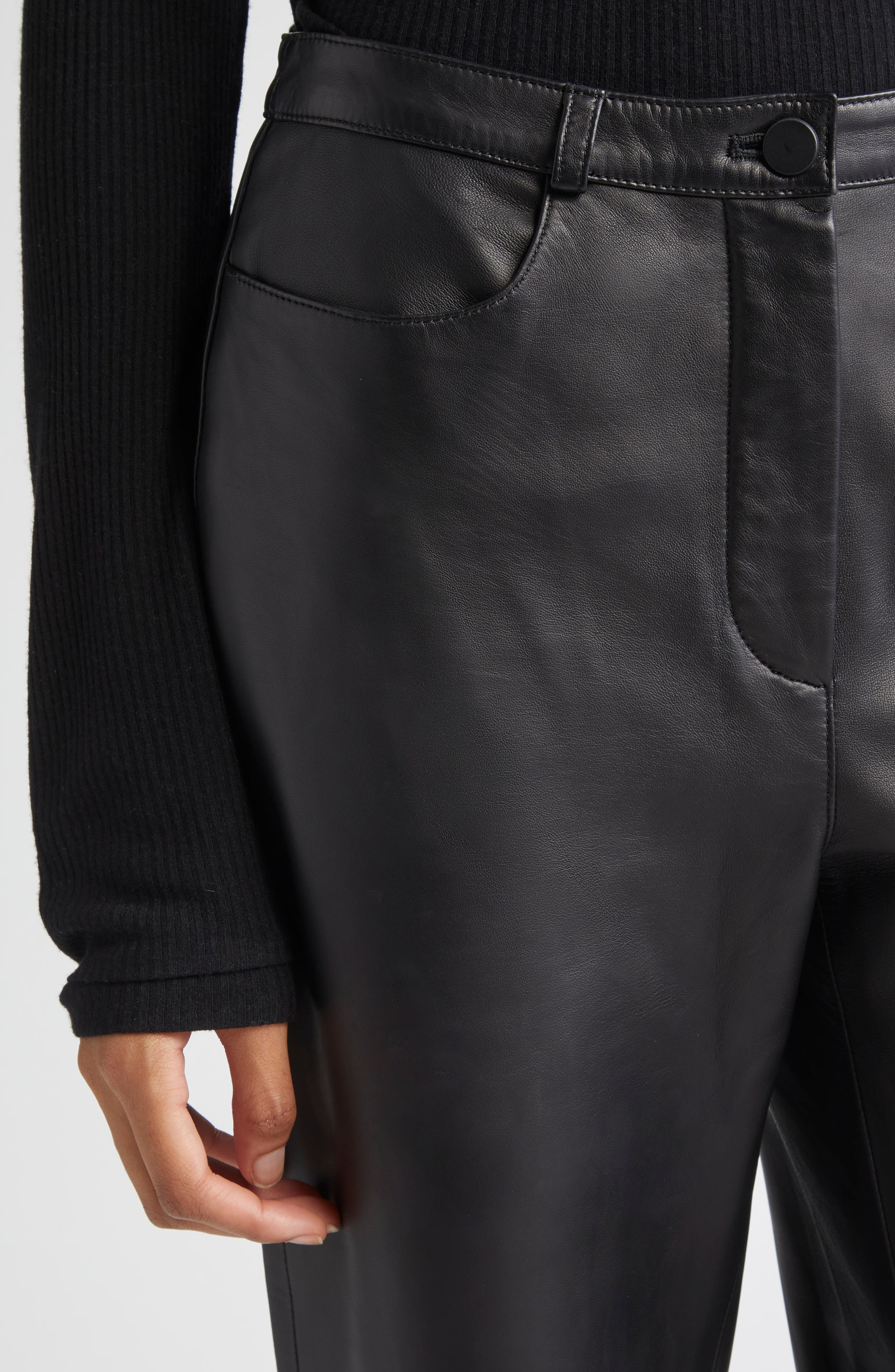 LOULOU DE SAISON Cobe Lambskin Leather Straight Leg Pants in Black at Nordstrom - 5