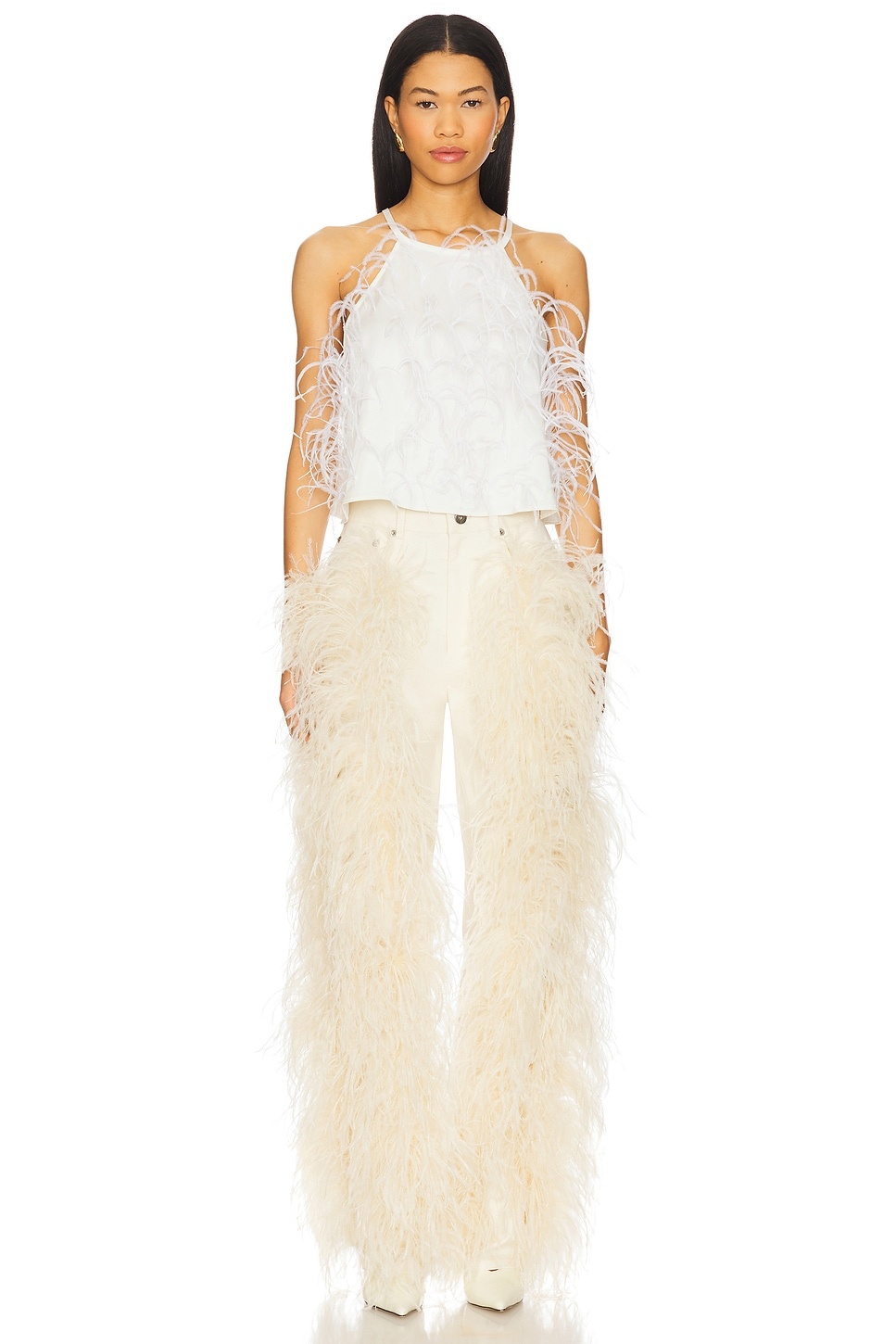 Satin Halter Cami With Feather - 4