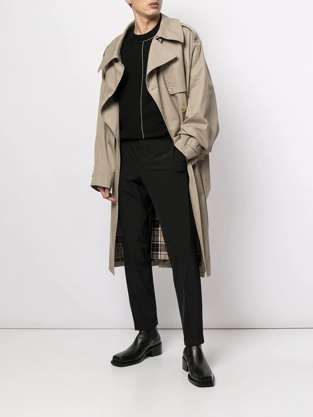 asymmetric-lapels trench coat - 2