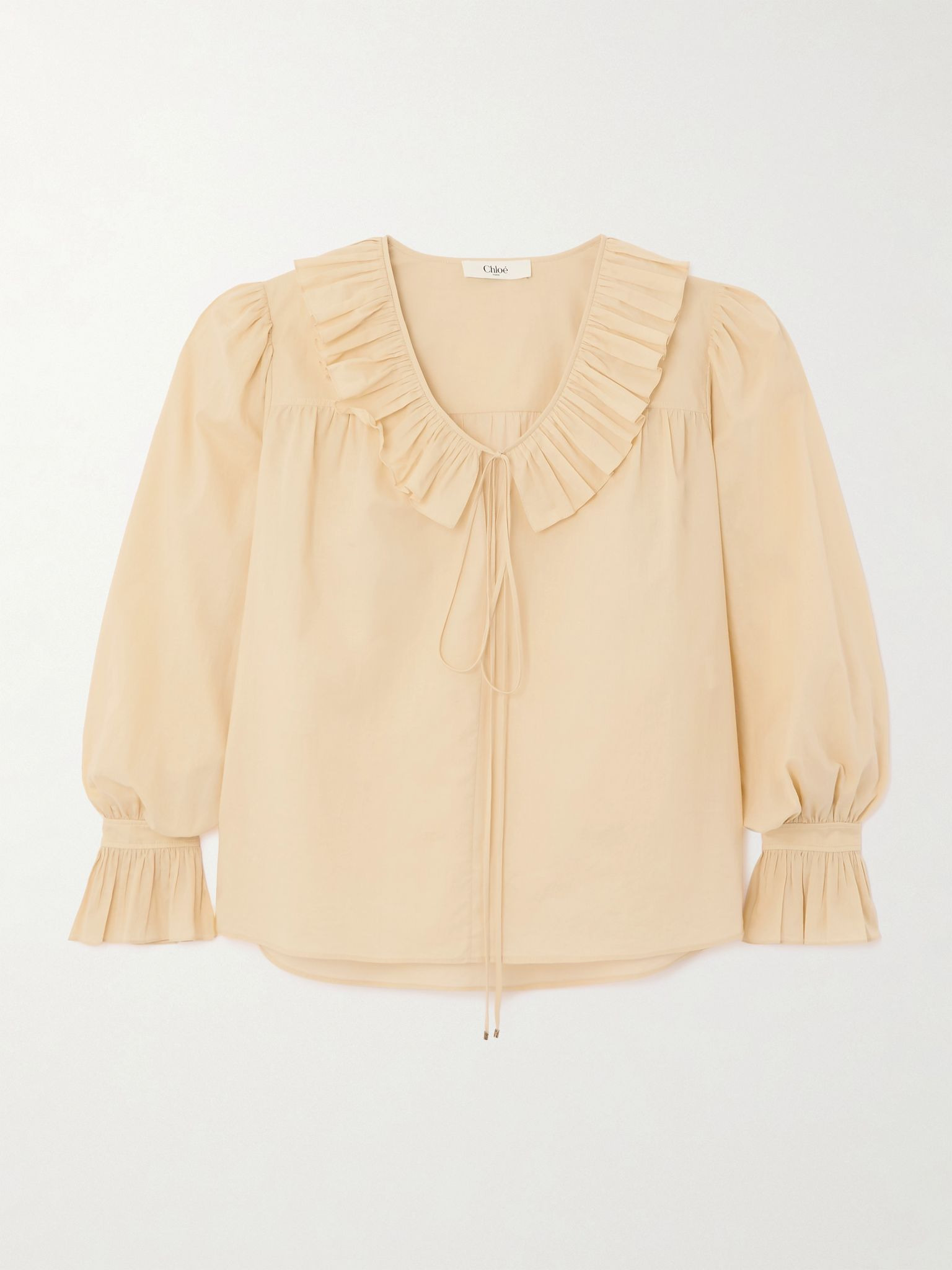 Ruffled cotton-voile blouse Beige - 1