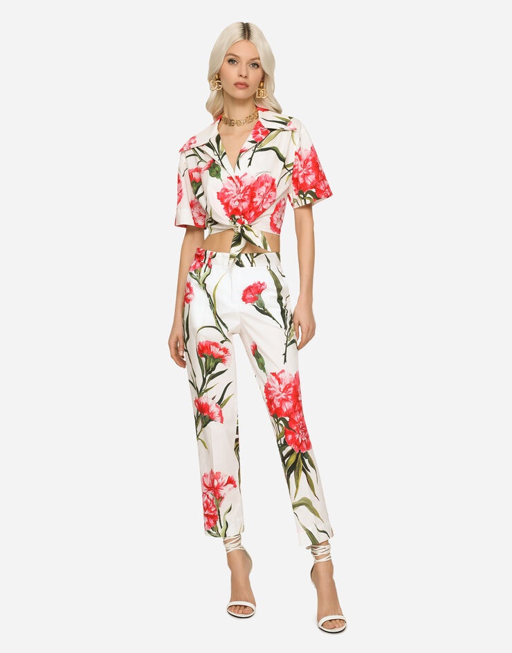 Carnation-print poplin pants - 2