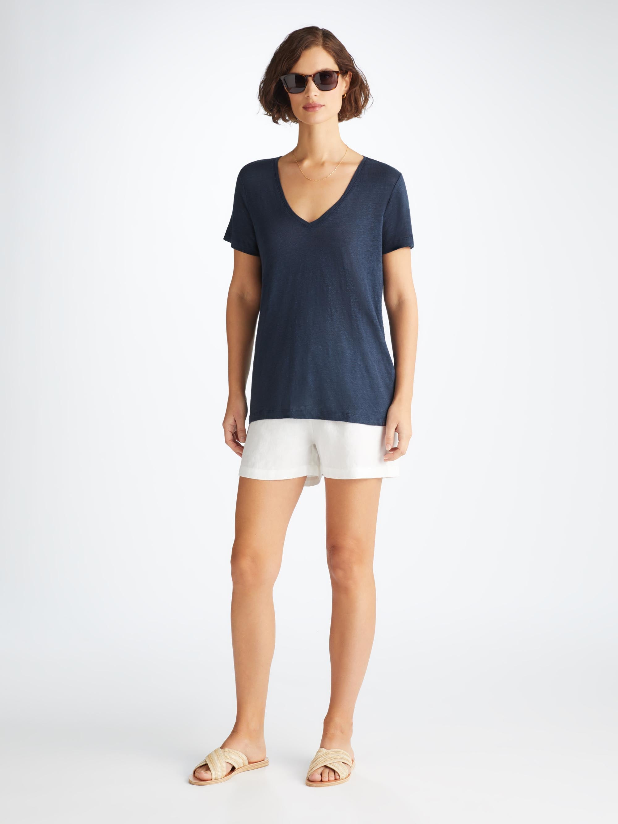 Women's V-Neck T-Shirt Jordan Linen Navy - 4