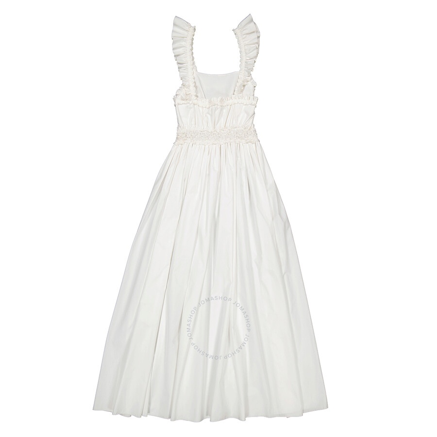 Chloe Ladies White Long Sleeveless Dress With Ruches And Ruffles - 2