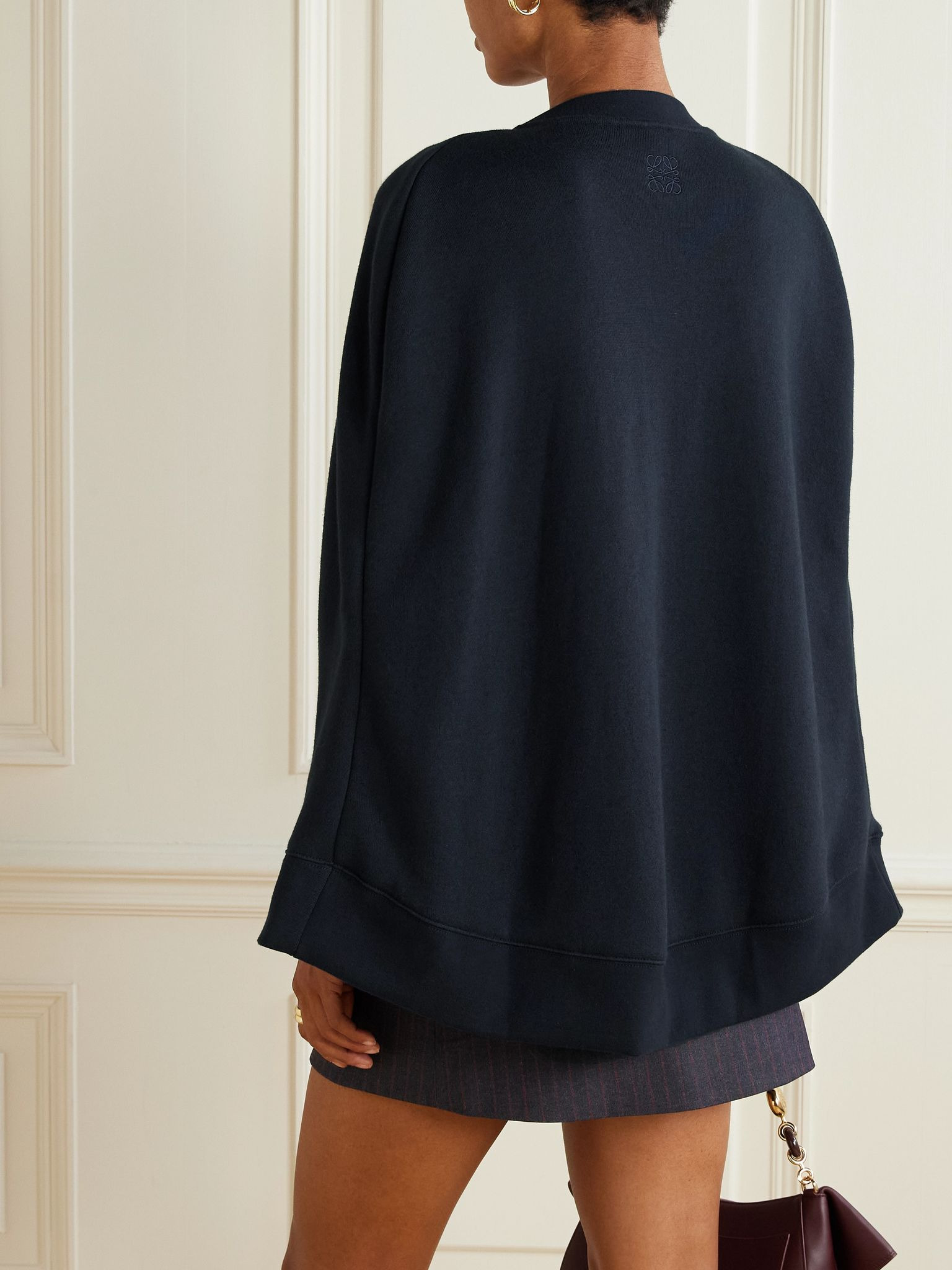Cotton and cashmere-blend jersey poncho Navy - 3