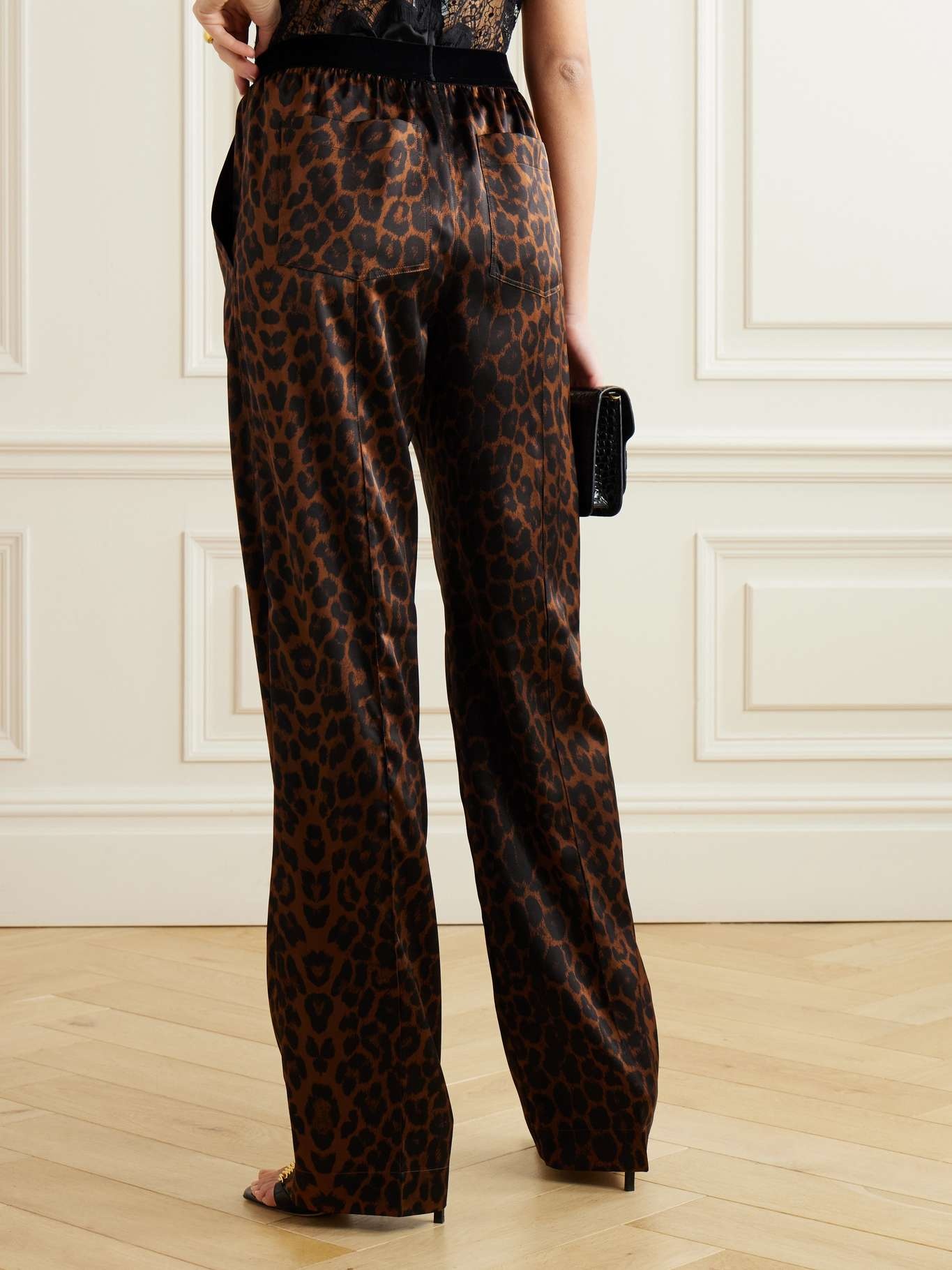 Jacquard-trimmed leopard-print silk-blend satin wide-leg pants - 3