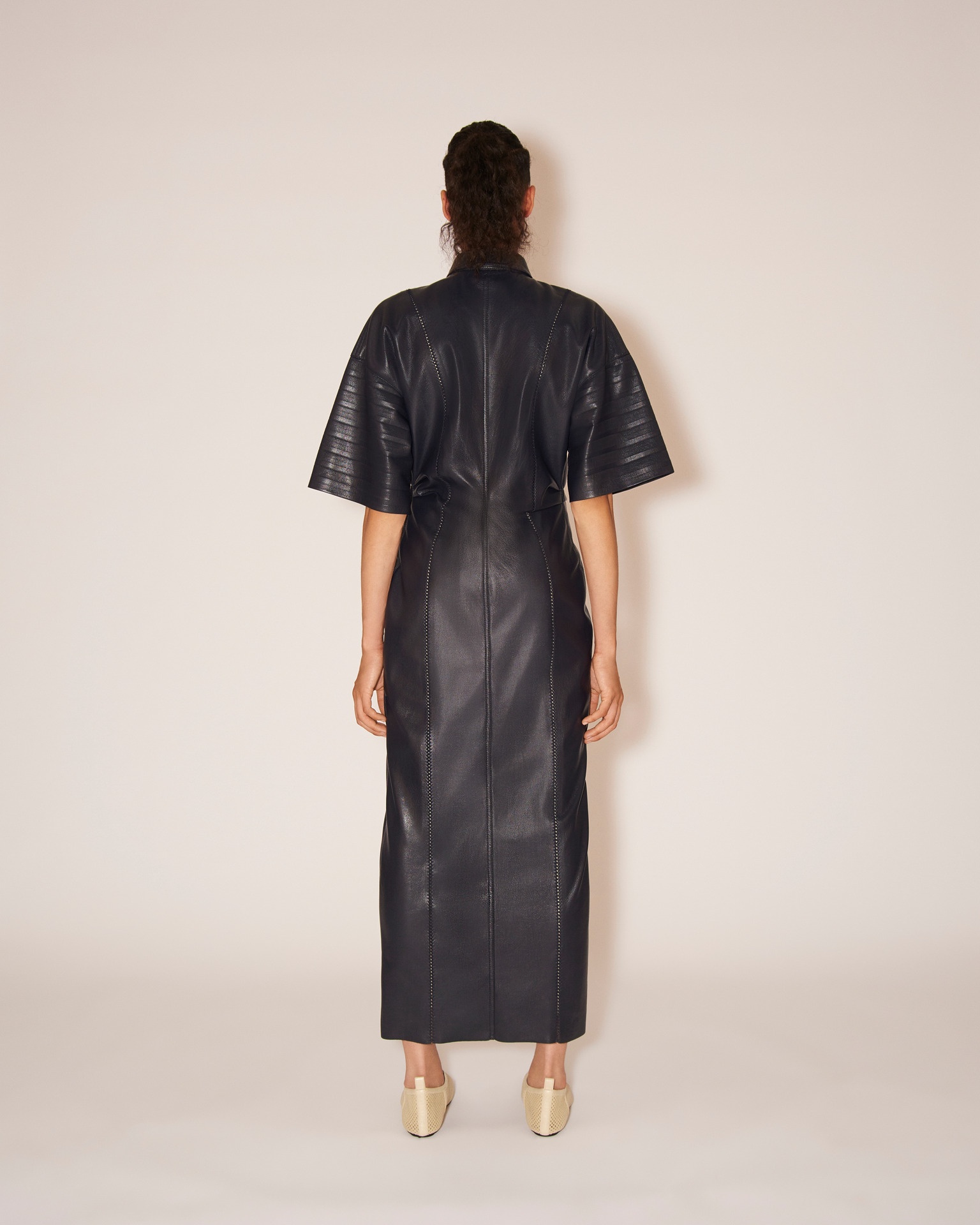 TAISSA - Vegan leather corrugated dress - Navy - 4