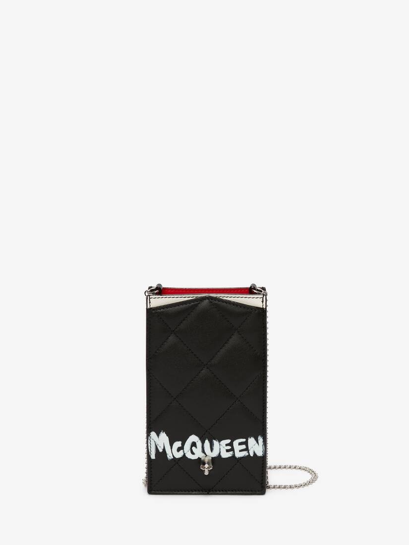Women's McQueen Graffiti Phone Case With Chain in Black/white - 1