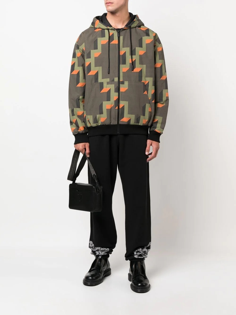 geometric-print hooded jacket - 2