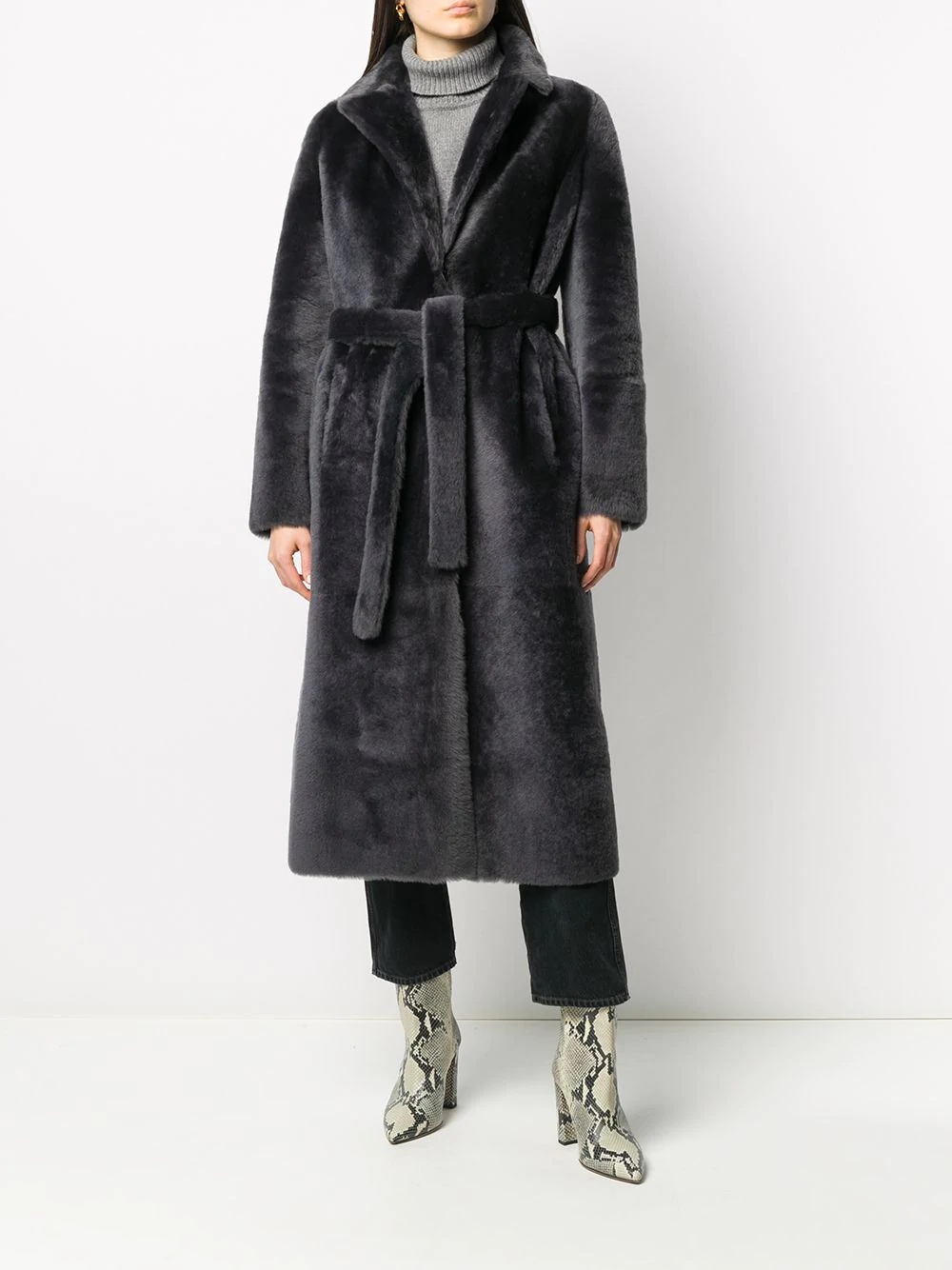 shearling belted coat - 6