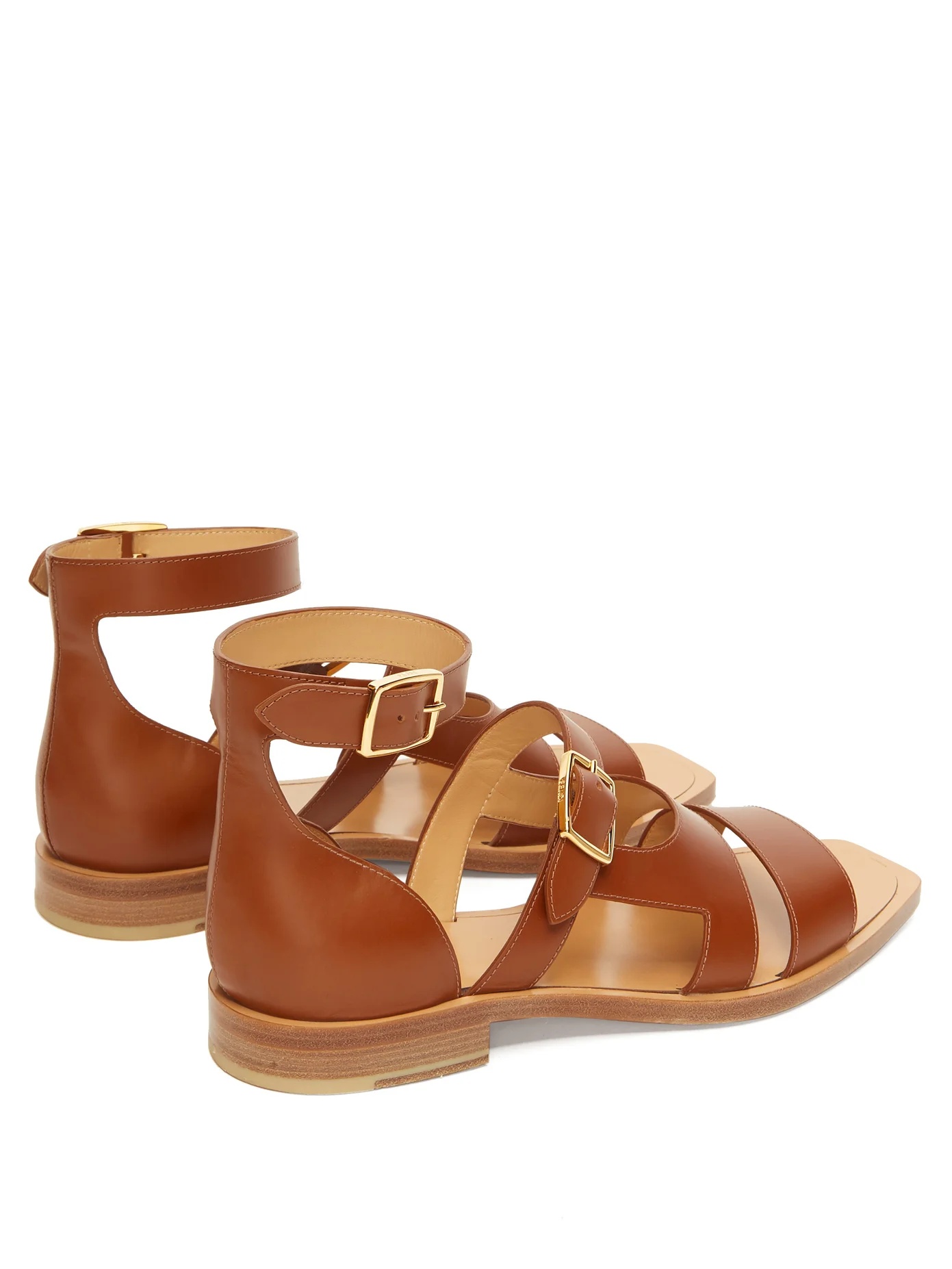 Square-toe buckled leather sandals - 4