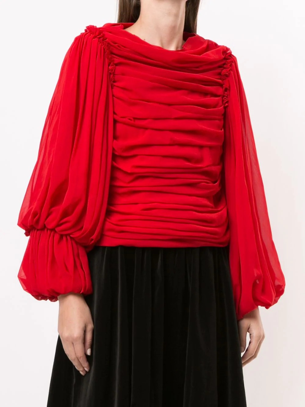 draped long-sleeved blouse - 3