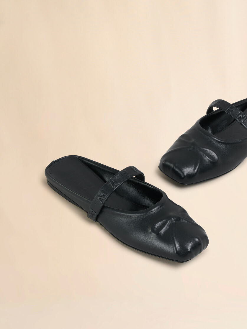 BLACK NAPPA LEATHER LITTLE BOW SABOT BALLET FLAT - 5