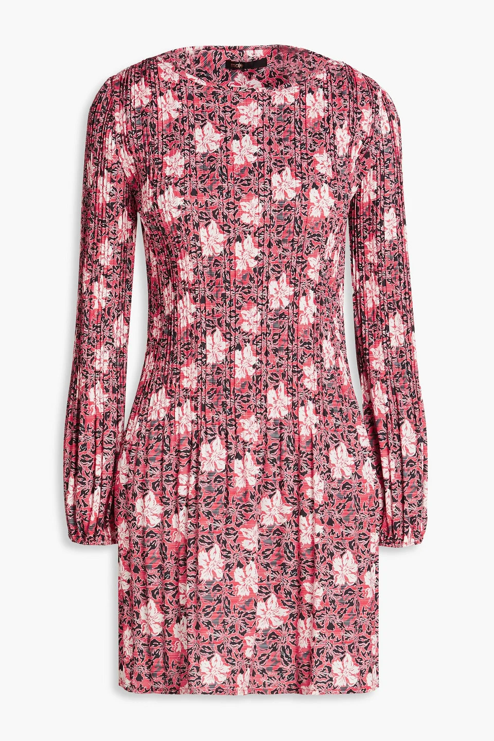 Floral-print plissé-crepe mini dress - 1