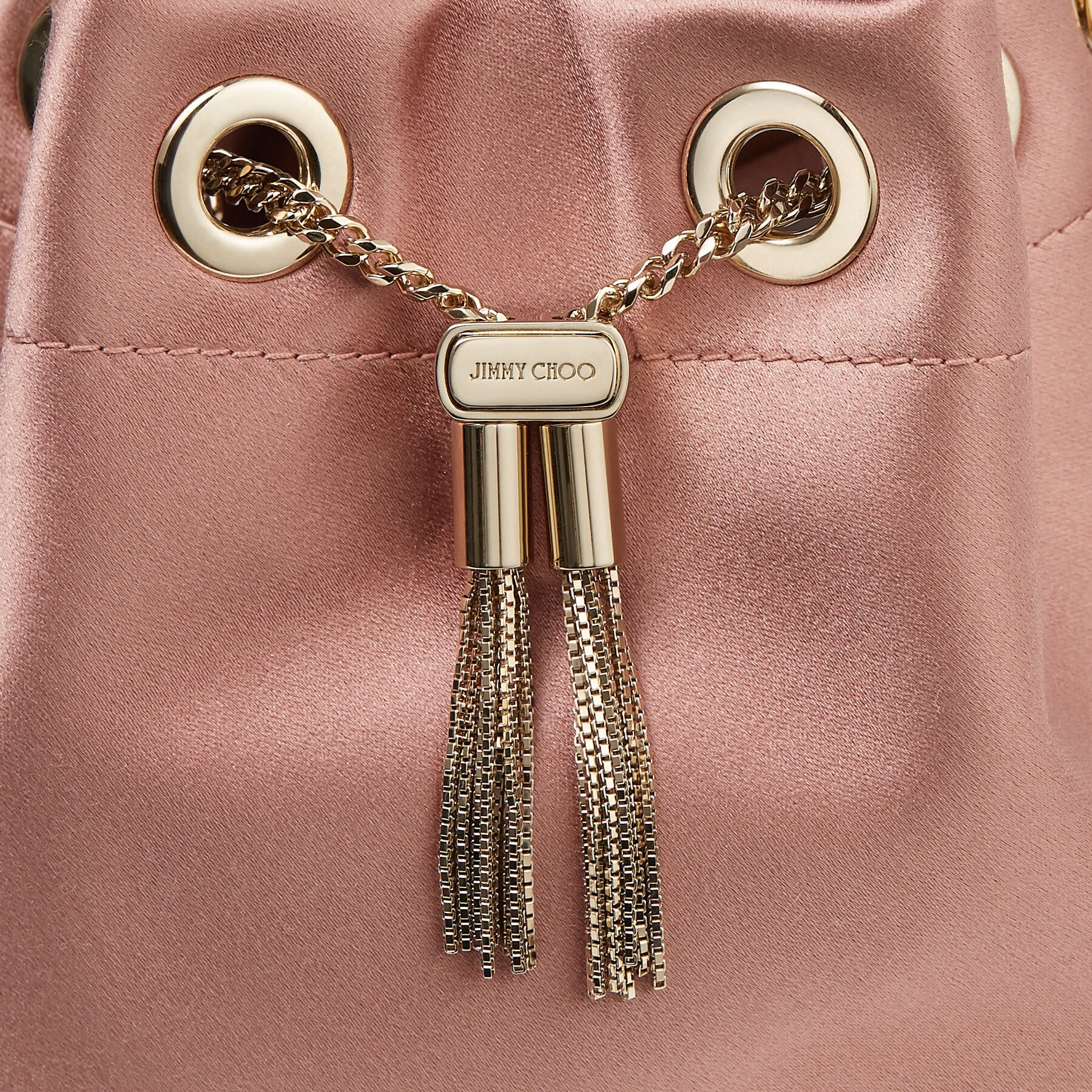 Bon Bon
Blush Satin Bag with Crystal-Embellished Metal Handle - 3