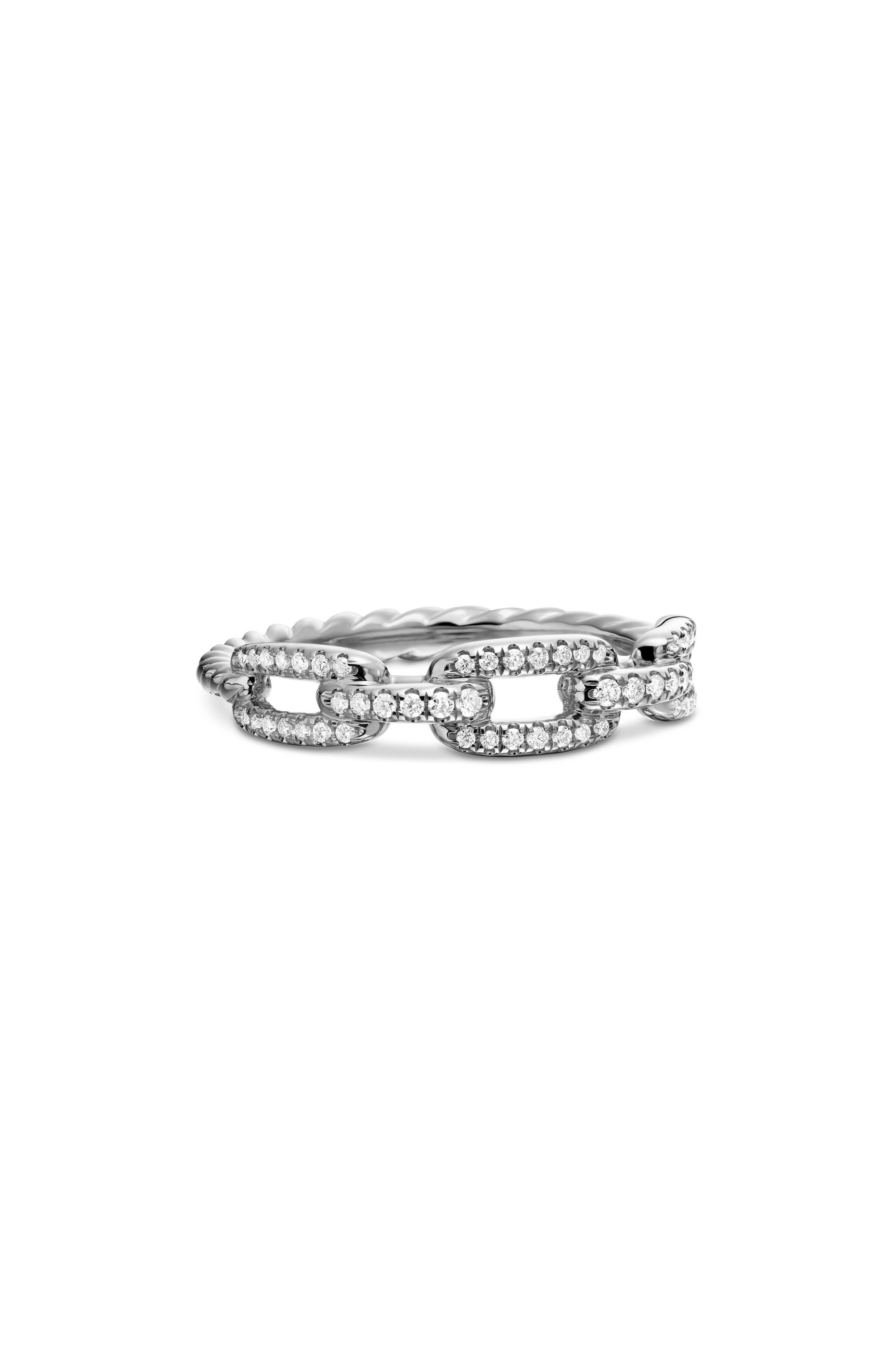 David Yurman Stax Single Row Pave Chain Link Ring with Diamonds in 18K White Gold at Nordstrom - 7