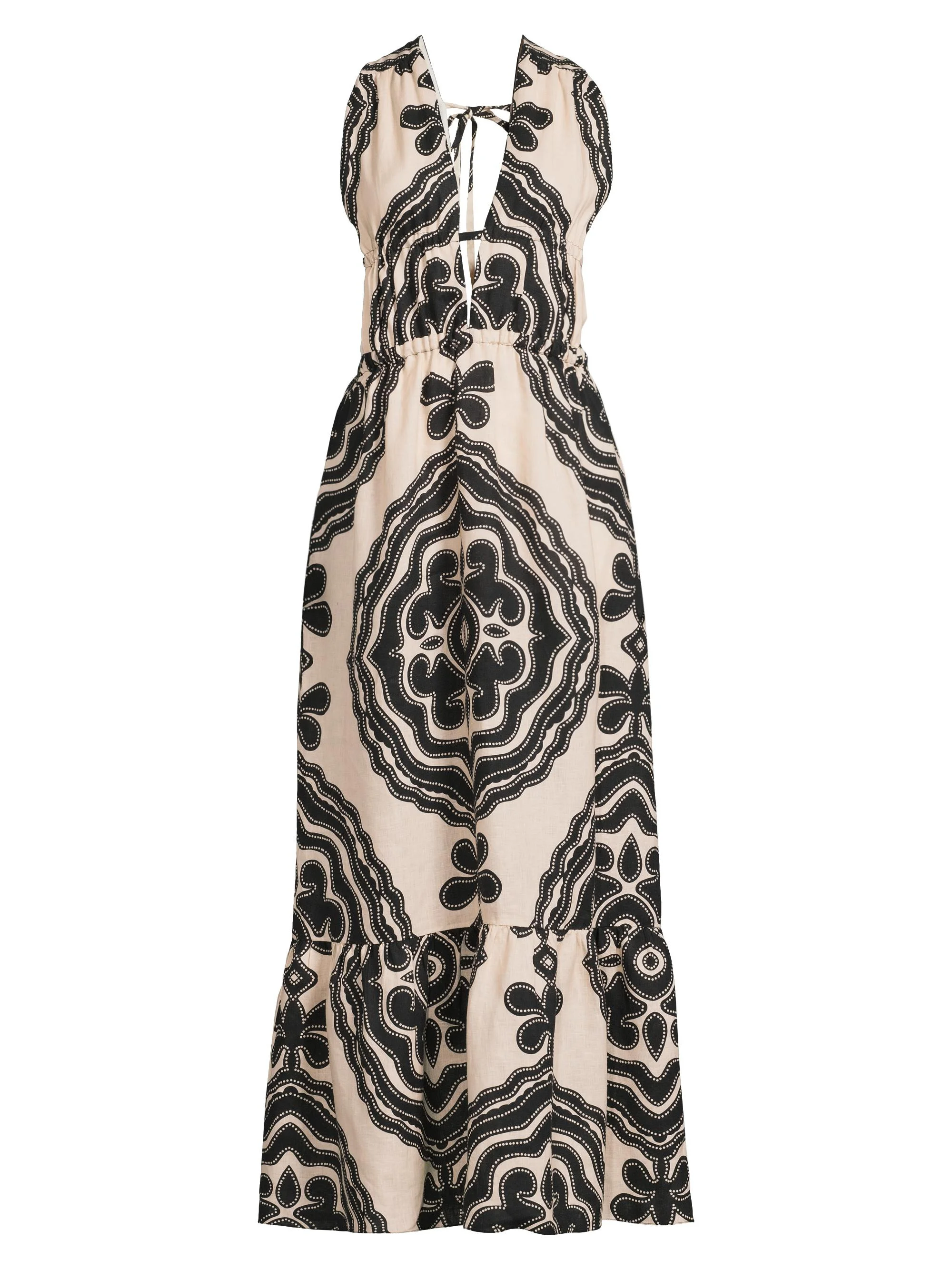Women's Lelisa Printed Linen V-Neck Maxi Dress - Niku Cream - 1
