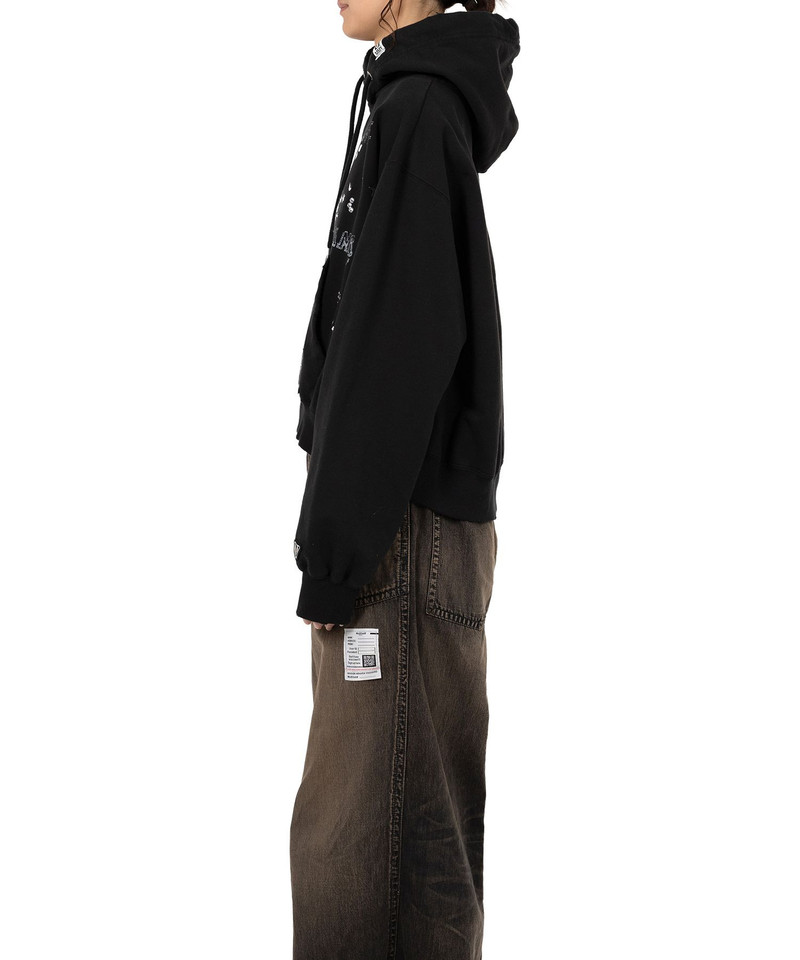 Cat Printed Embellished Distressed Hoodie 10