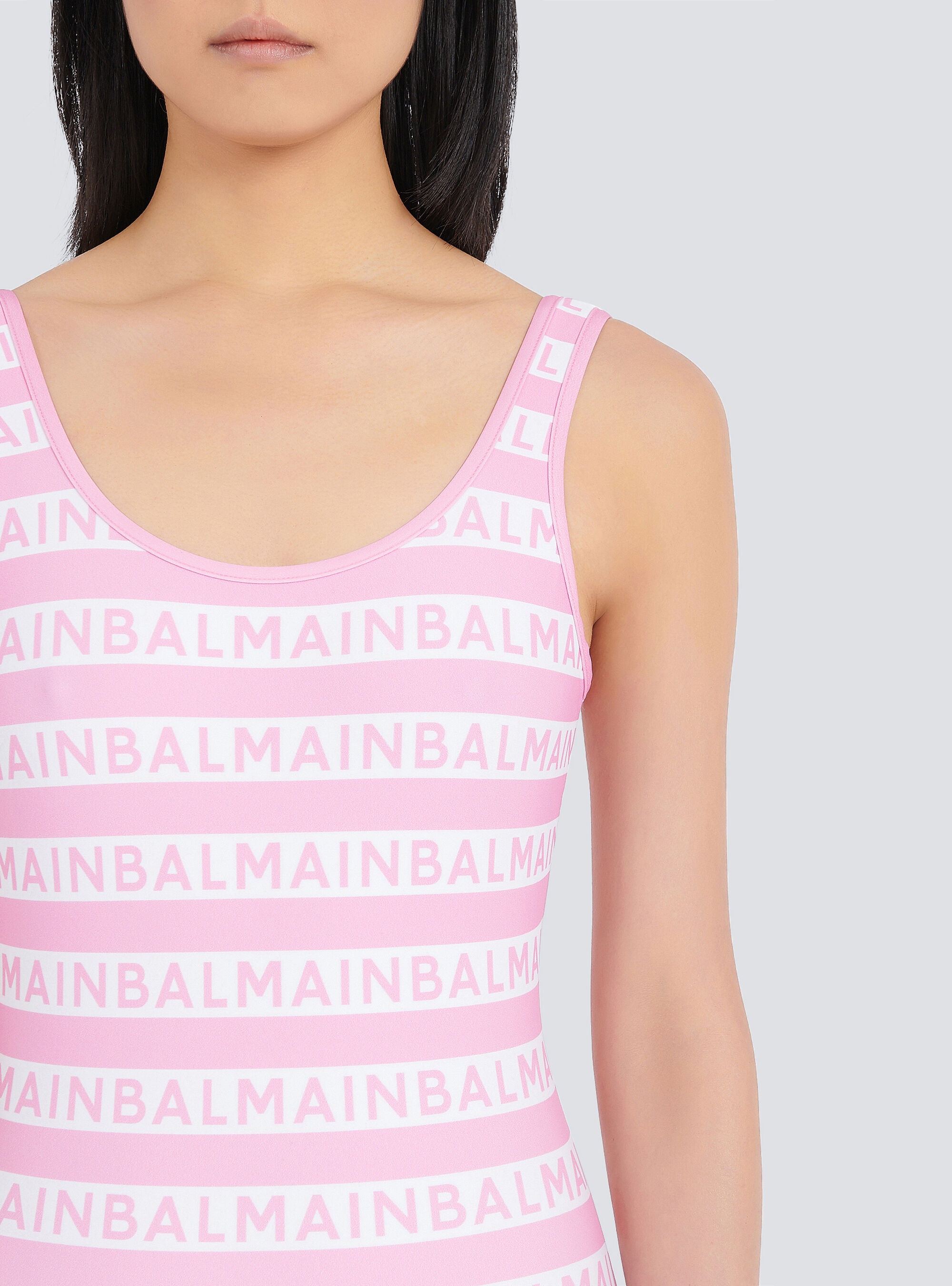 Bicolor swimsuit with Balmain monogram - 7